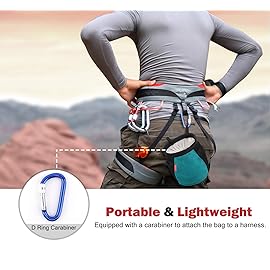 Rhino Valley Climbing Chalk Bag, No Leak Drawstring Chalk Bag with Adjustable Belt, Carabiner Clip and Zippered Pockets Chalk Bag for Climbing, Cross Fit, Weight Lifting & More - Black & Light Blue