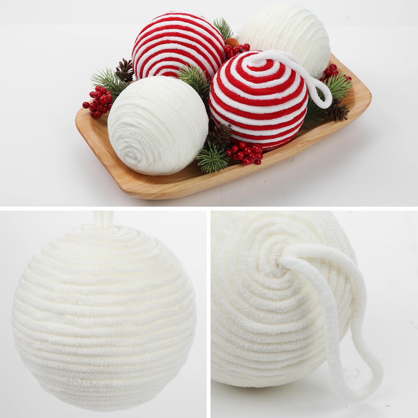 Lot de 6 boules de Noël de 10 cm en fil pour décoration de sapin de Noël, boules décoratives, déco Halloween, arbre de Noël, décoration pour fête du Nouvel An, Blanc