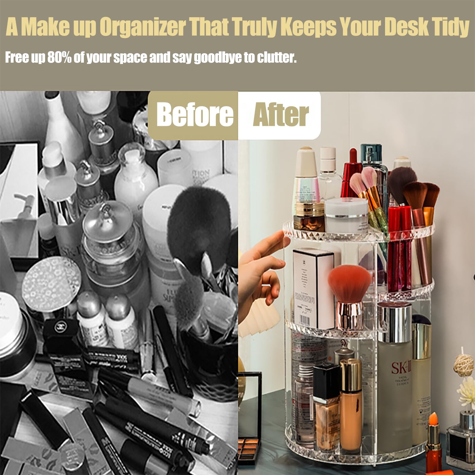 Organisateur Pinceaux Maquillage En Métal Et Cristal – Support Décoratif Pour Coiffeuse Ou Bureau