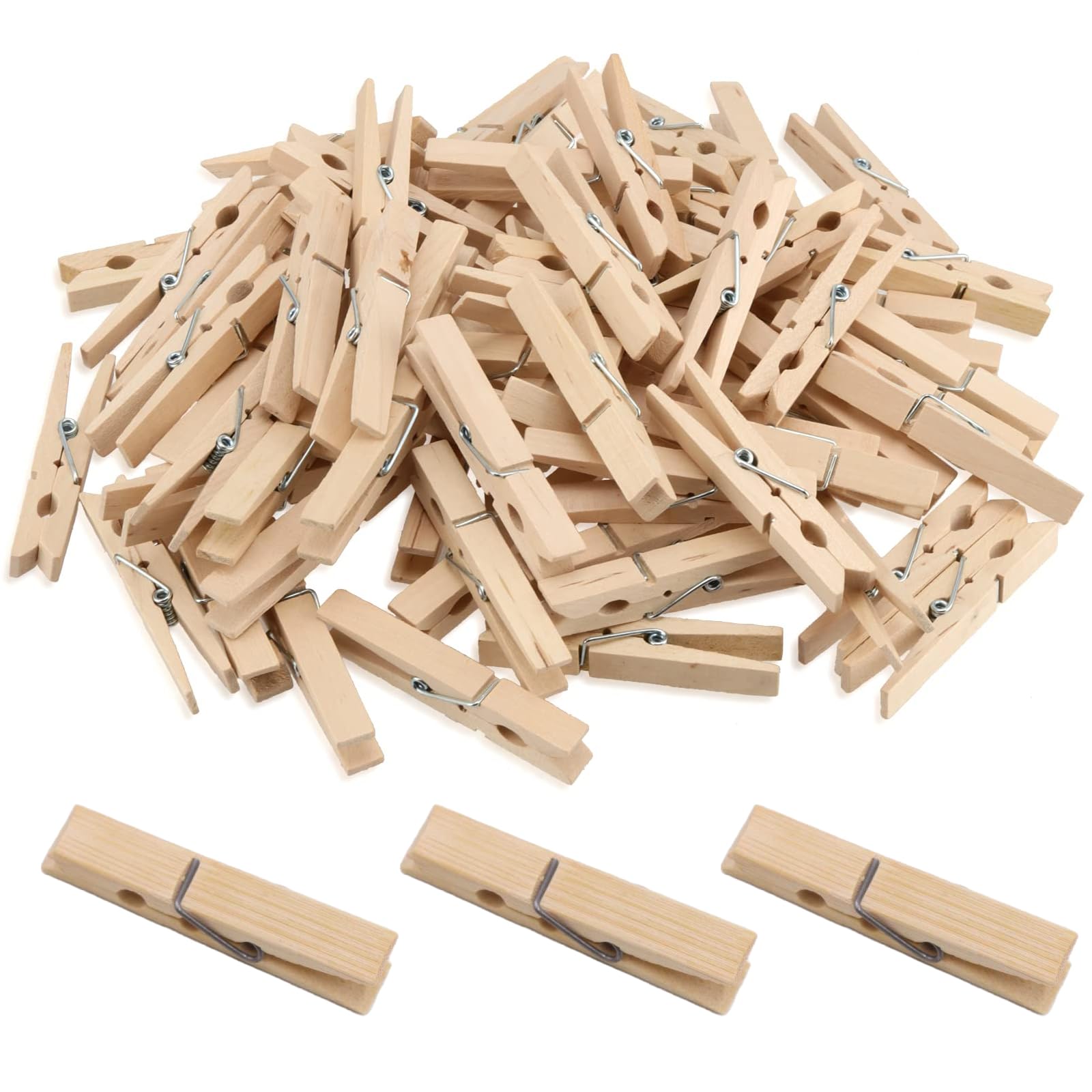 Ginddy Beige 150 Pcs Mini Pegs, String & Wooden Clips For Photos, Small Craft