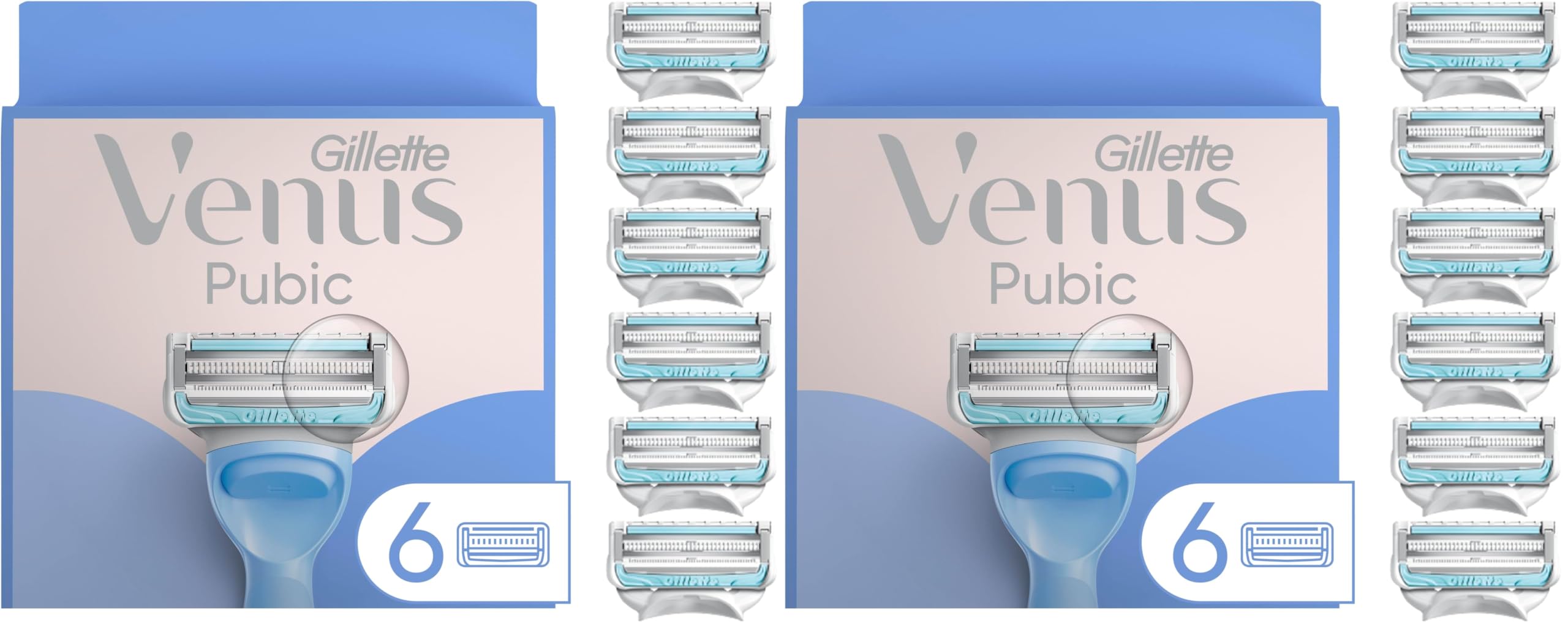 Gillette Venus Intimate Grooming Razors for Women, 6 Razor Blade Refills, Bikini Razors for Women,(Pack of 2) 6 Count (Pack of 2)