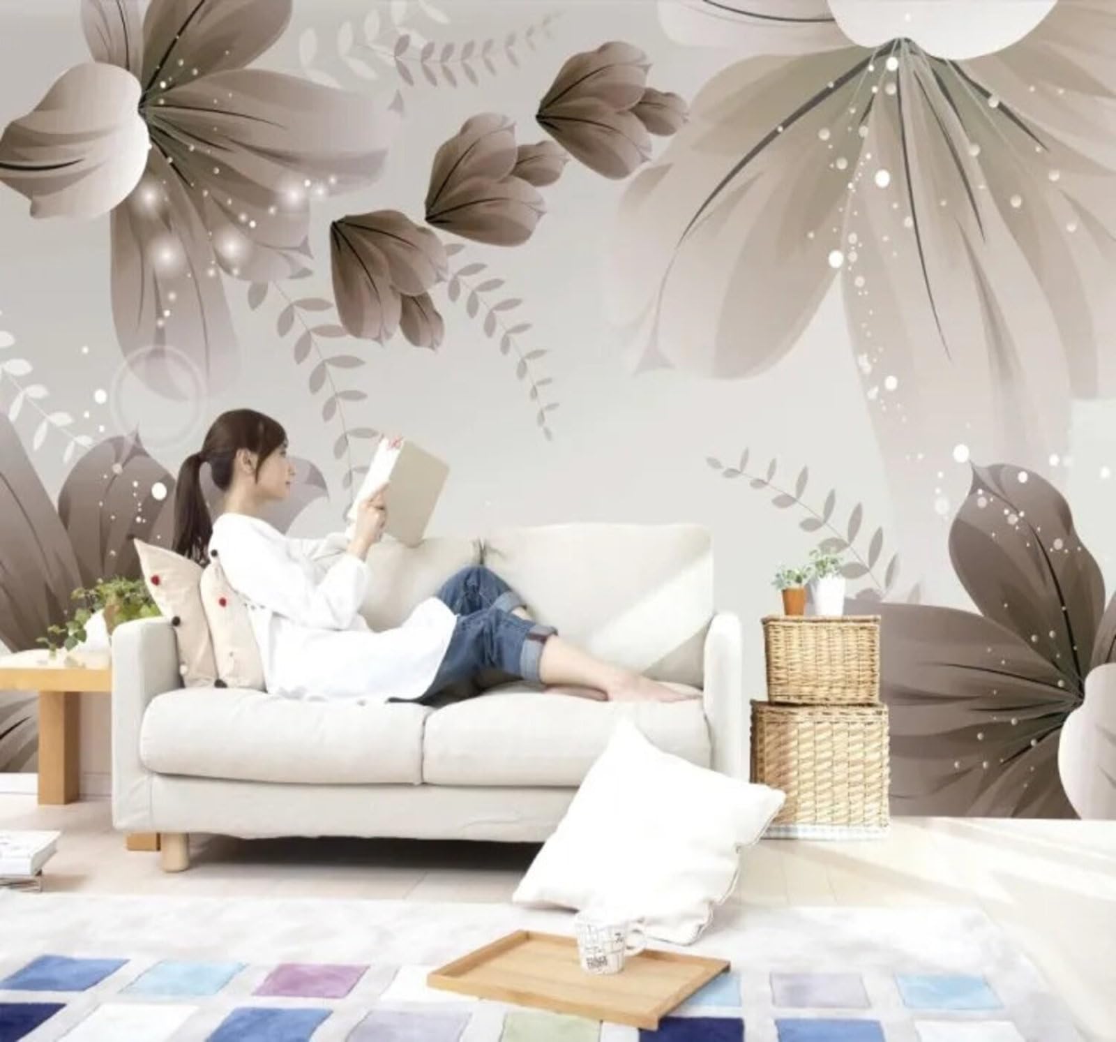 Wallpaper-3D-Xlm 200Cm×140Cm(B×H) Minimalist Dreamy Elegant Beautiful Lilies 3D Wallpaper Easy Install Feature Office Living Room Sofa Bedroom Tv Background Wall Decoration-200Cm×140Cm