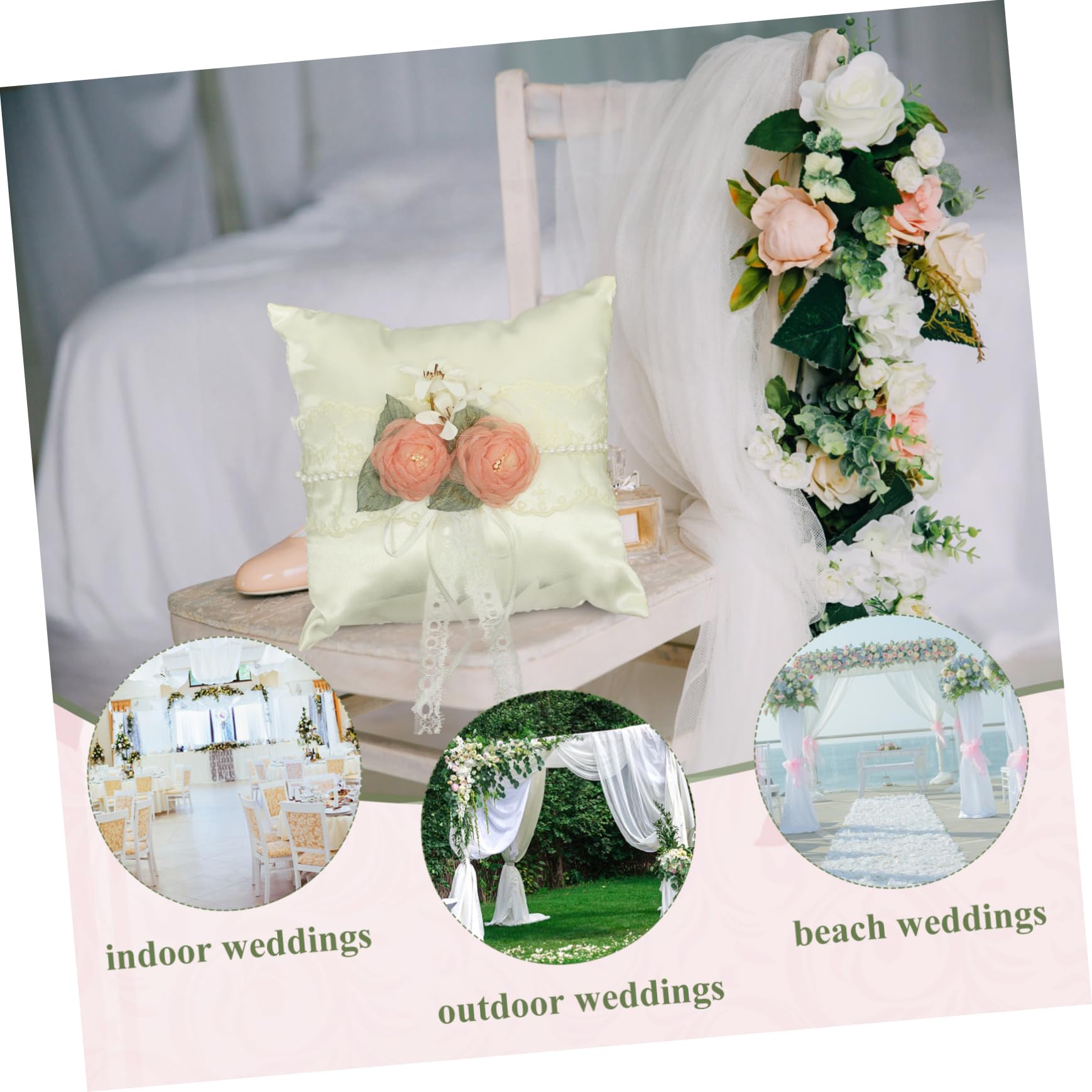 Gadpiparty 5pezzi Cuscino Portafedi Bianco Fiori Artificiali Accessorio Per Matrimonio Portariso Per Cerimonie Nuziali e Decorazioni Speciali