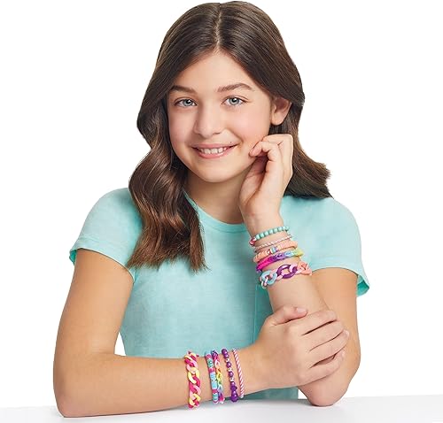 Miniatura 7 de Make it Real Torre de actividades 5 en 1, kit de fabricación de joyas con almacenamiento, cuentas Heishi, eslabones de plástico, mini bandas de