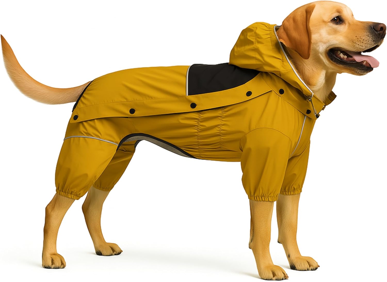 LOVELONGLONG Fleece-Lined Dog Raincoat with Removable Hood  Waterproof Winter Full Body Dog Jacket  Windproof Snowproof Cold-Weather Suit  Yellow-F 3XL