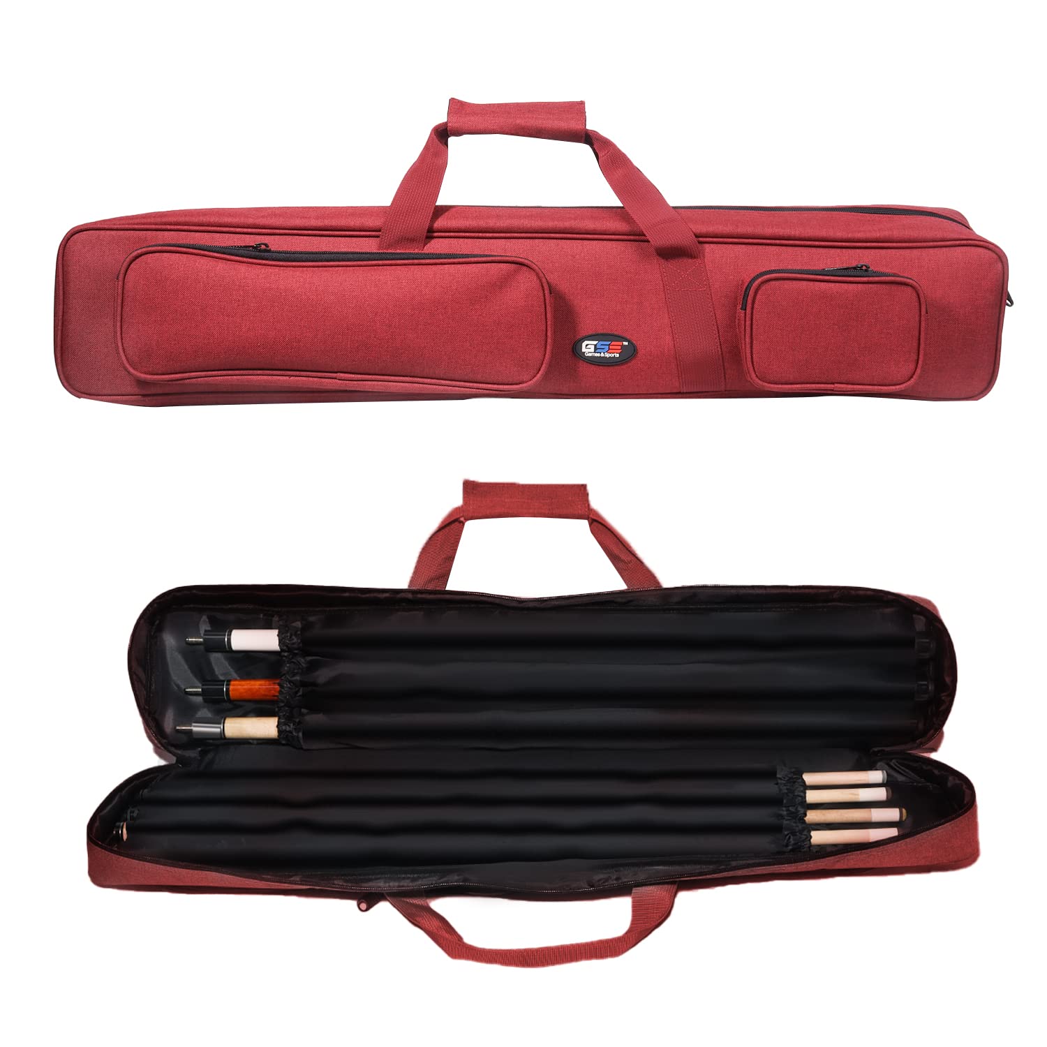 GSE 3x4 Soft Pool Cue Case Billiard Pool Cue Stick Carrying Bag - Holds 3 Butts and 4 Shafts (Several Colors Available)
