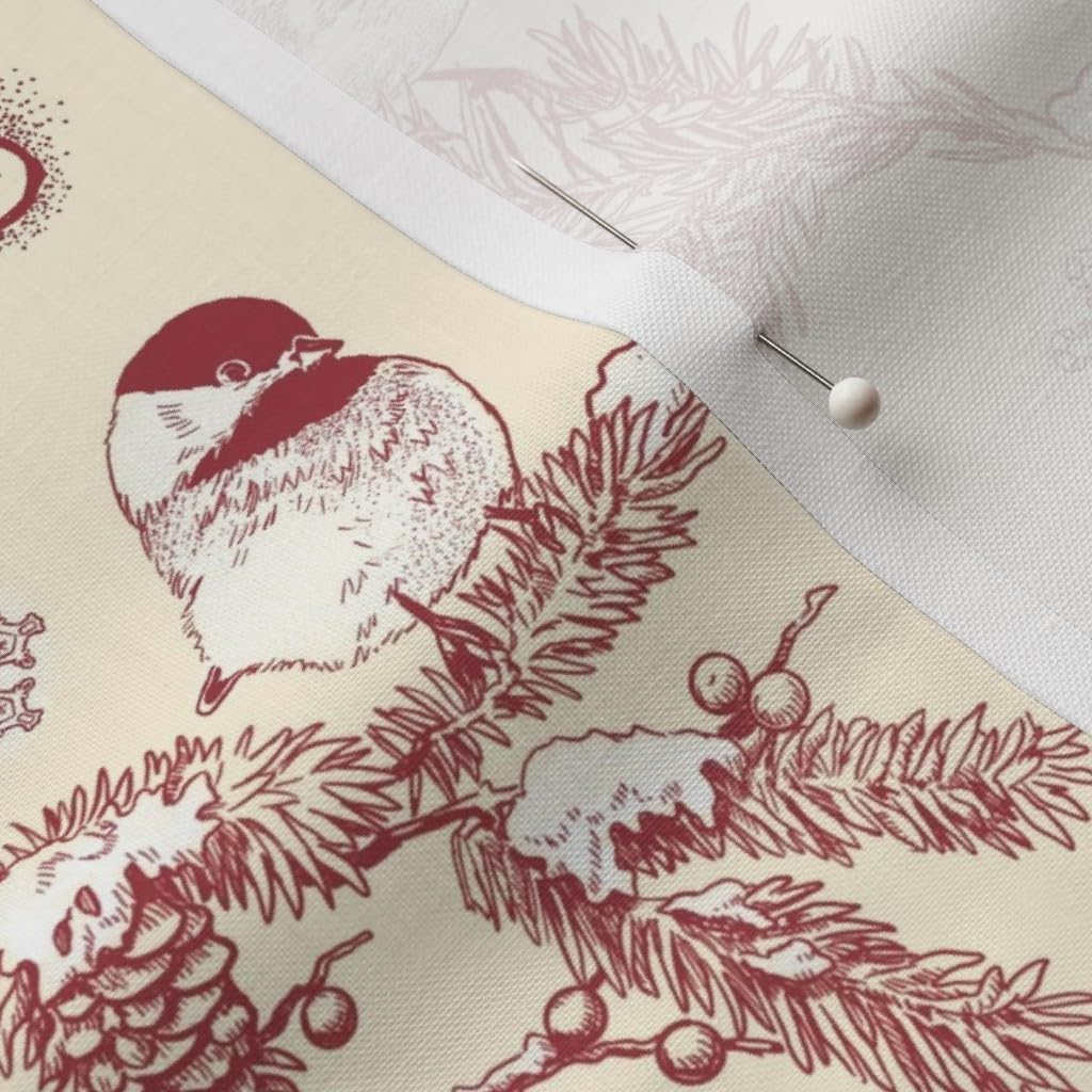 Spoonflower Fabric - Holiday Toile Red On Cream Christmas Tree Victorian Style Vintage Printed on Petal Signature Cotton Fabric Fat Quarter - Sewing Quilting Apparel Crafts Decor