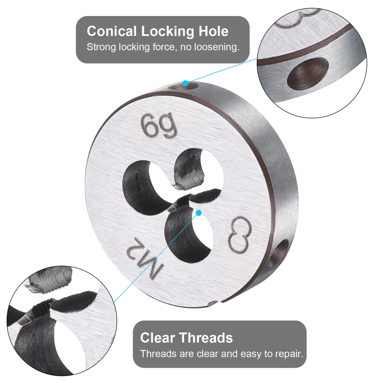 uxcell 2pcs Round Threading Die M2 x 0.4 Metric Thread Right Hand Screw Cutting Fixed Dies, Alloy Tool Steel Tapping Repair Tool — Amazon image 3