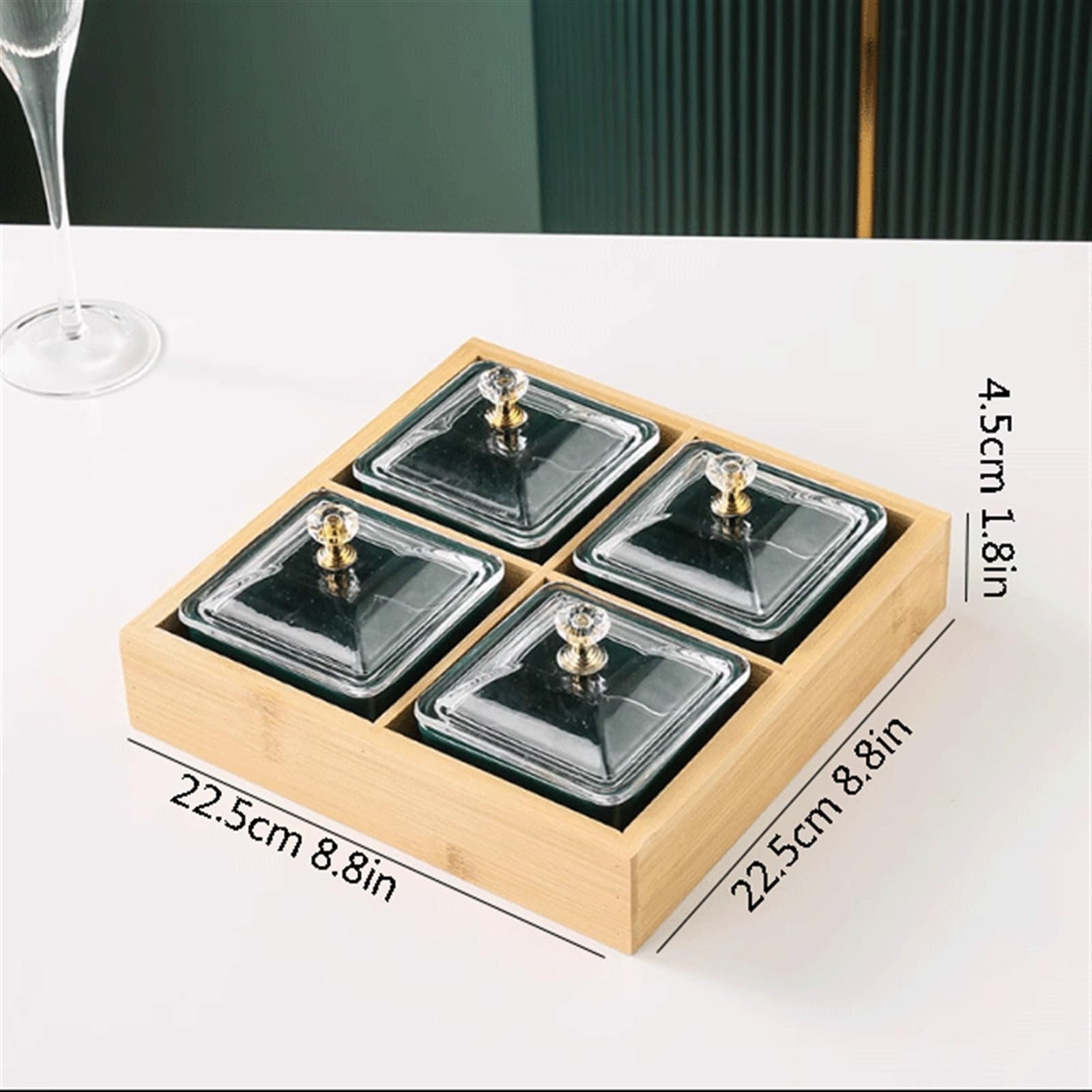 Insalatiere Piatto for condimenti in ceramica verde con coperchi e vassoio in bambù 3 ciotole rimovibili for salse sono utilizzate for antipasti Patatine fritte Frutta Caramelle e condimenti Ciotole D