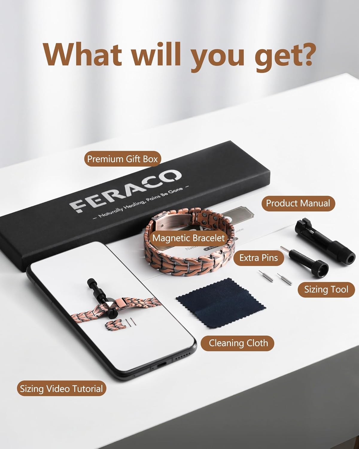 Feraco Copper Magnetic Therapy Bracelet for Men with 5X Strength Magnets,99.99% Pure Copper Therapy Bracelet with 5000 Gauss Magnets - Image 8