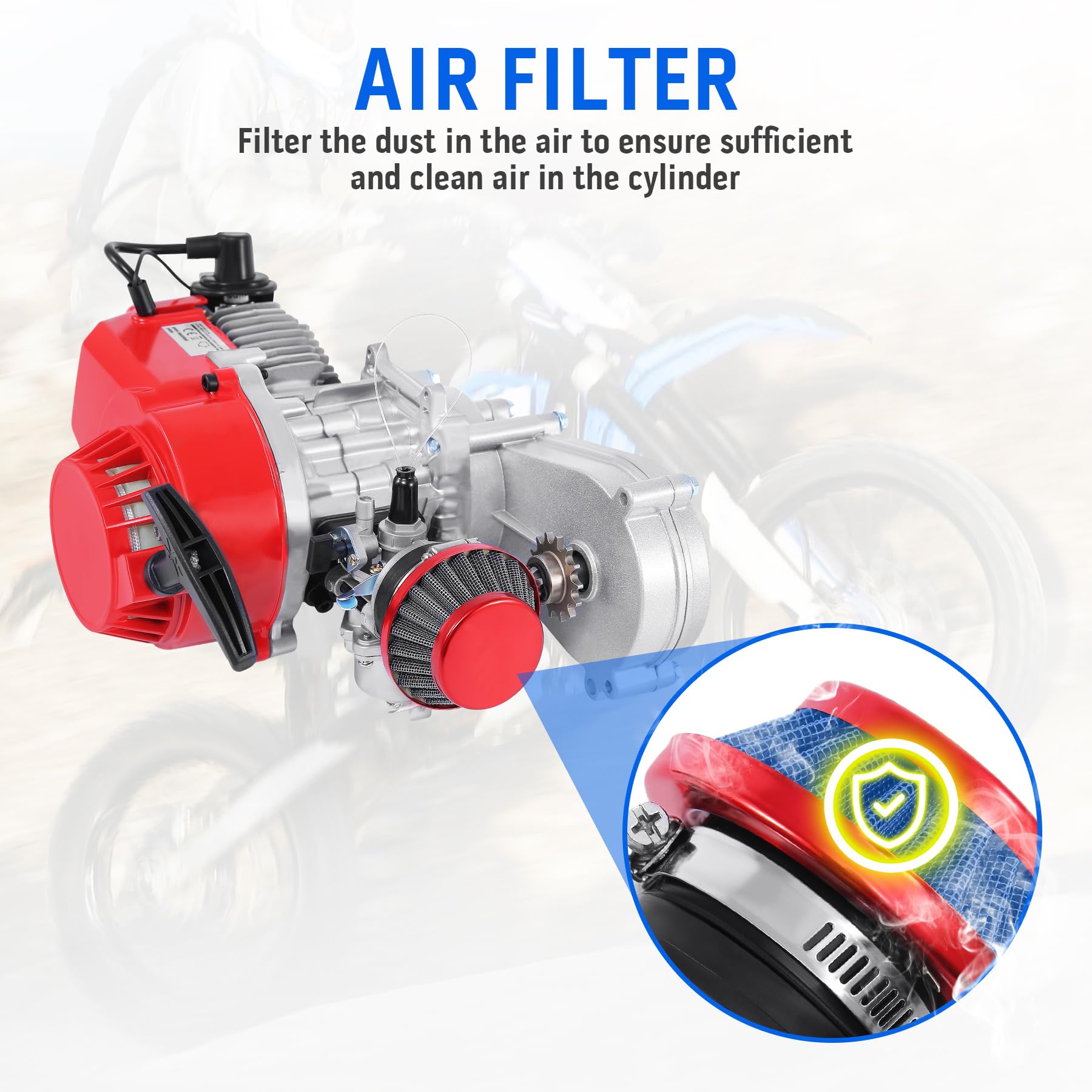 Samger 49cc 2 Takt Pocket Bike Motor, Aluminium Nabe Motor Dirtbike Motor, Mini ATV Quad mit Getriebe Vergaser
