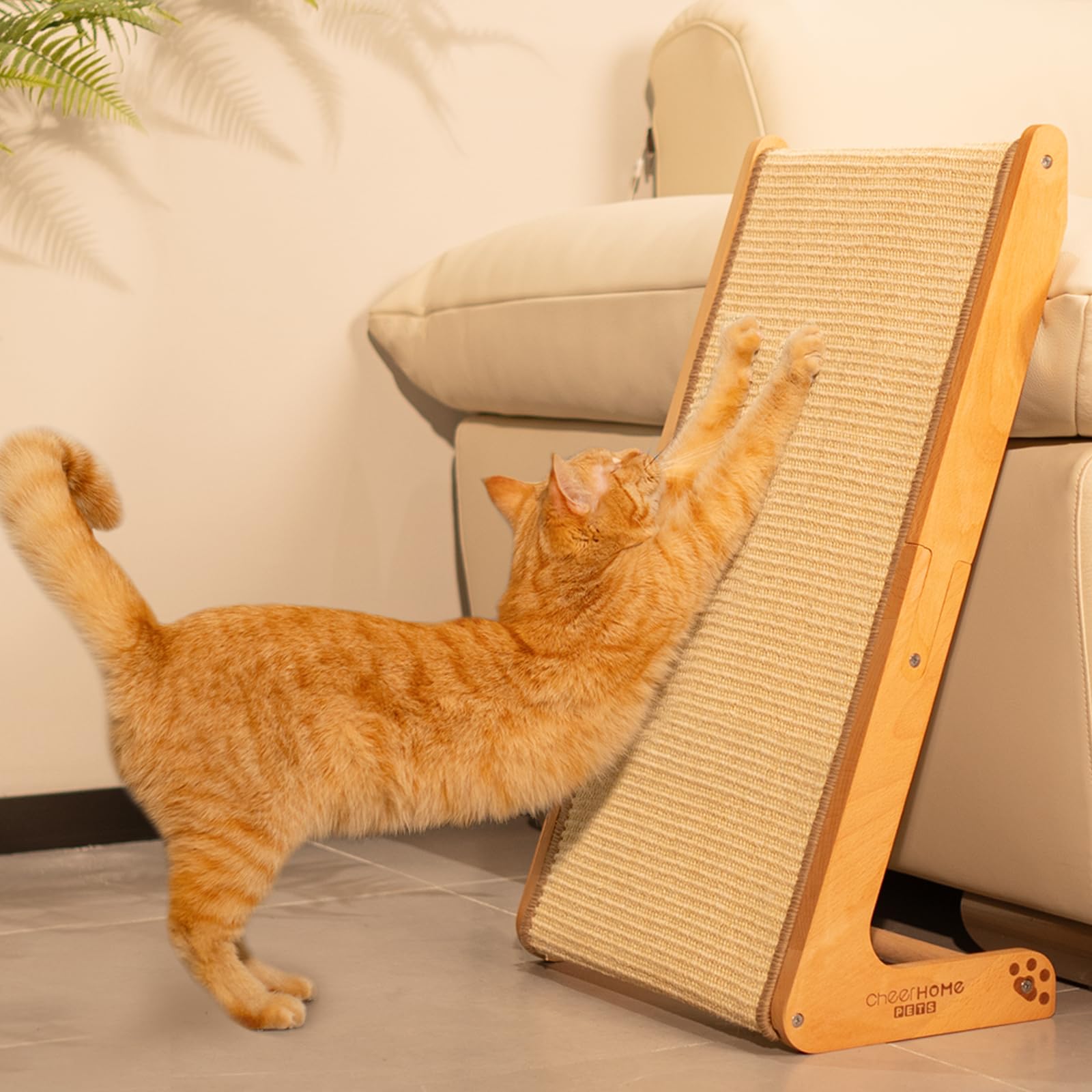 CheerPals Dual-Use Sisal Cat Scratcher, Large 63cm H, Solid Beech Wood & Sisal Pad Cat Scratching Post
