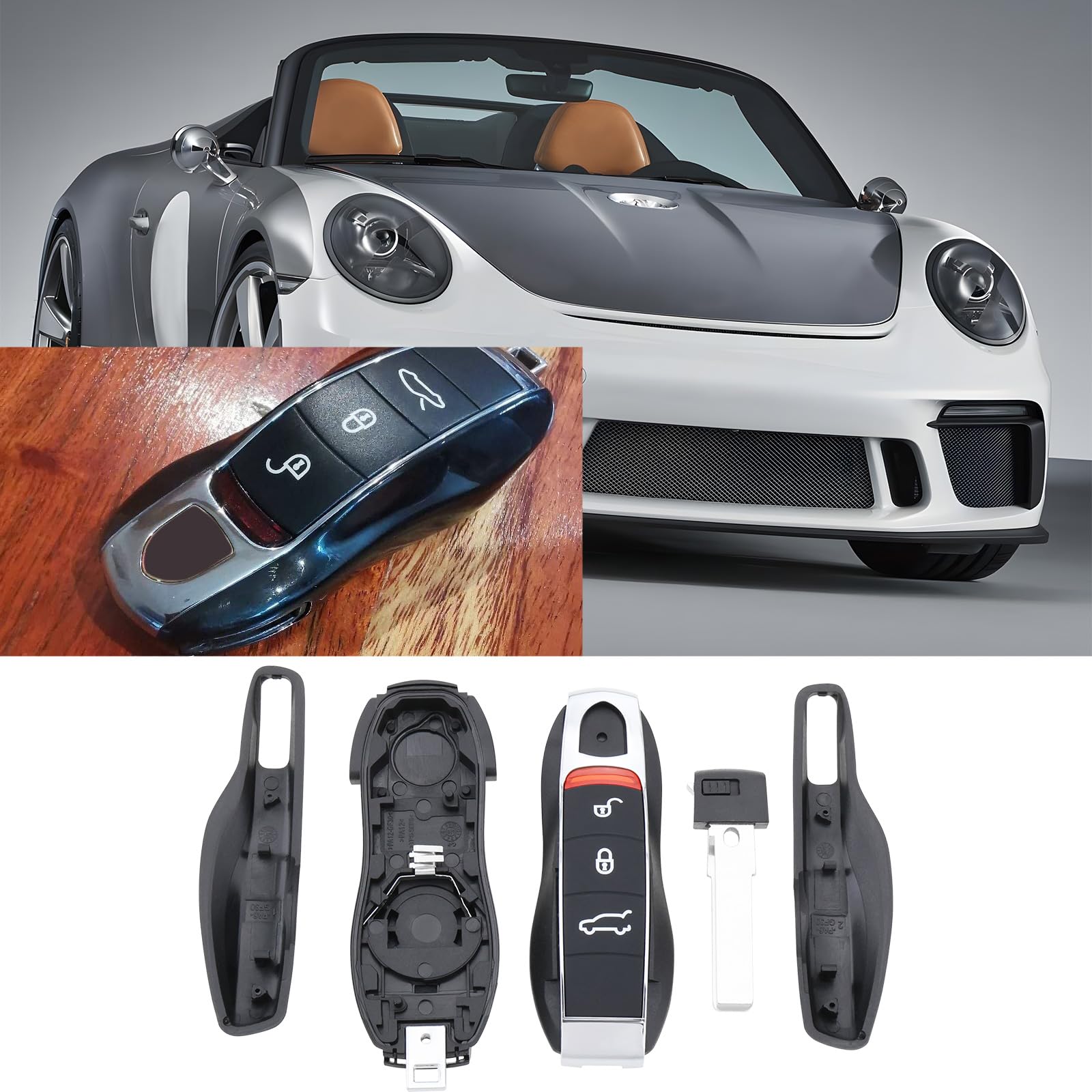 LT Easiyl 3-Button Remote Key Case Car Remote Key Fob Housing Compatible with Panamera Compatible with Porssche 911 Compatible with Macan Compatible with Boxster 81x33mm Black - Image 3