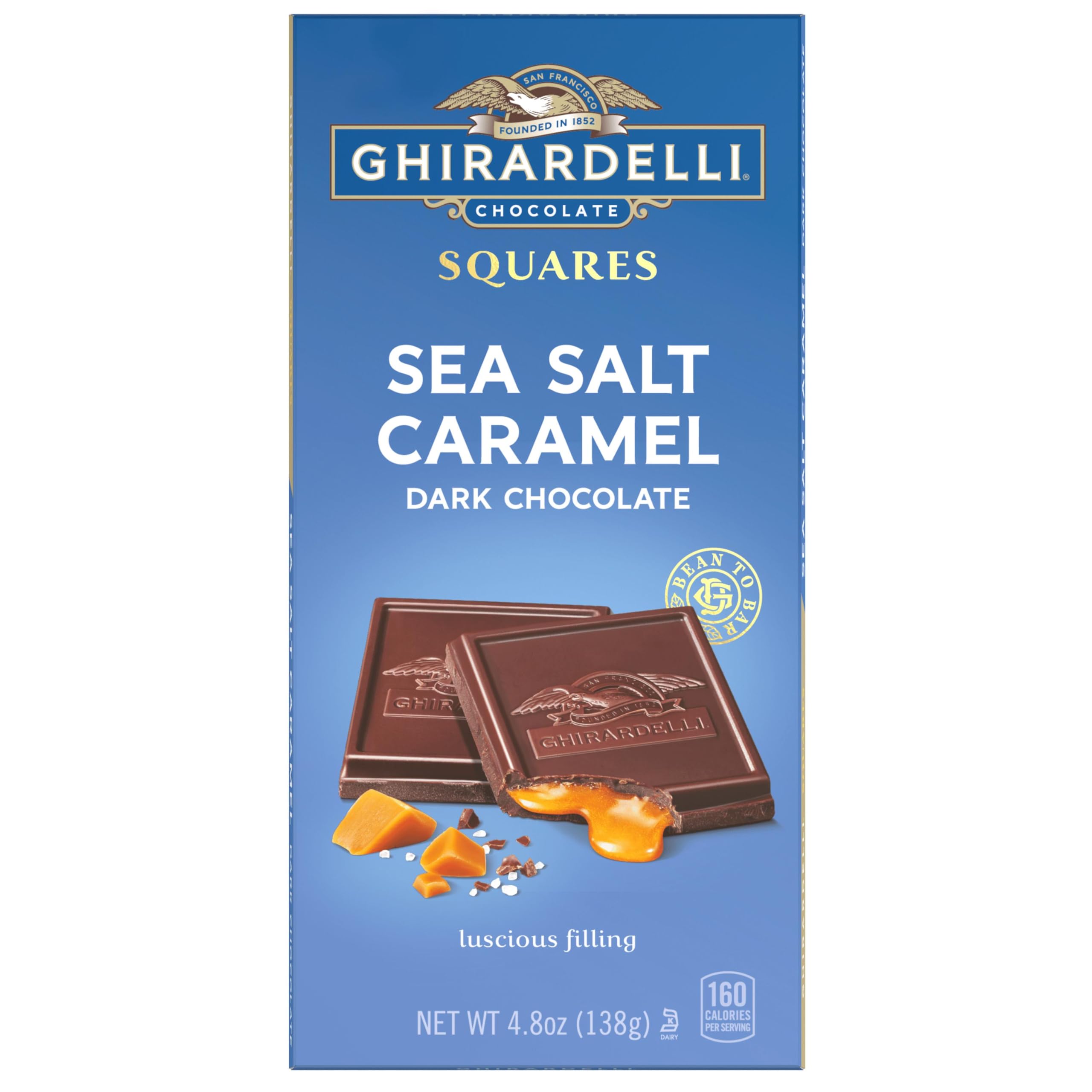 Sea Salt Caramel Dark Chocolate Squares Bar, 4.8 Oz Bar (10 Bars)