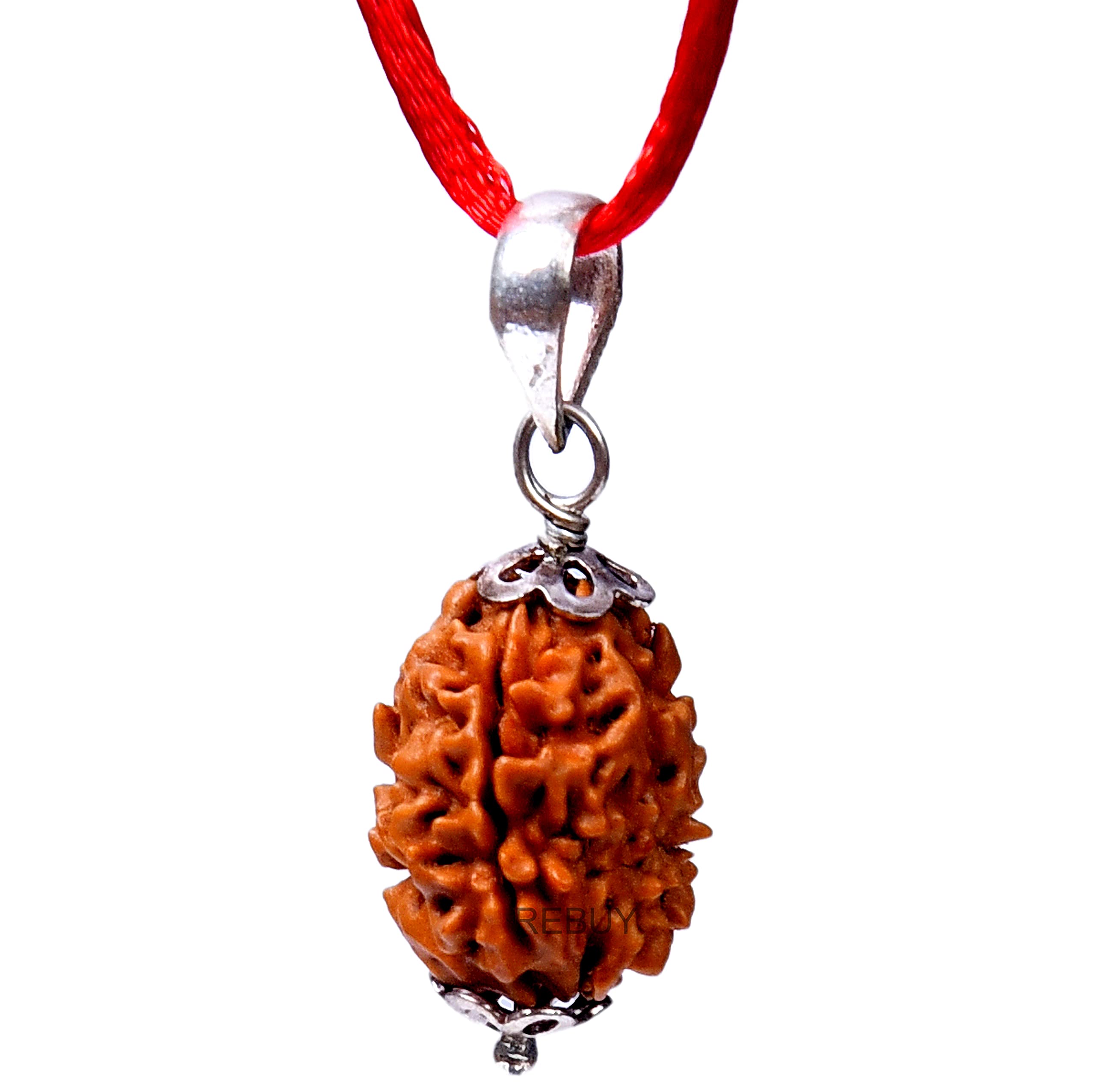 REBUY3 Mukhi Rudraksha Three Faced Rudraksh Pendant Natural Quality Bead Original, Certified Rudraksha for Men and Women, Color Brown, Origin Indian