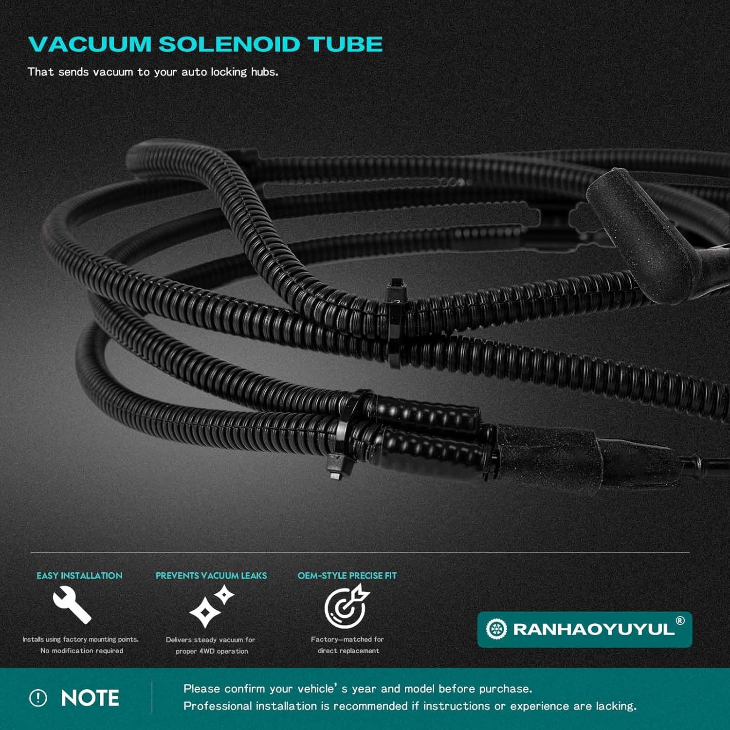 F81Z-3C124-AA Front Axle Locking Hub Vacuum Line Tube 4x4 Compatible with Ford F250 F350 F450 F550 Super Duty 4WD 1999-2004, Excursion 2000-2005 4WD - Solenoid Harness Replace# F81Z3C124AA