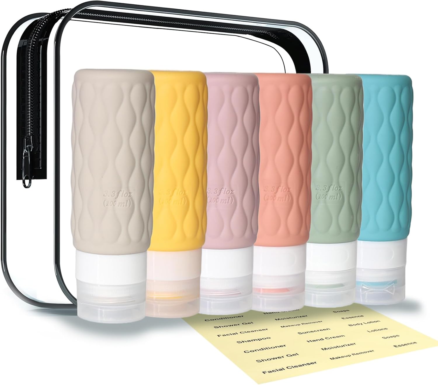 Generic 6 Pack Travel Bottles, 100ml Silicone, Leakproof, Reusable, Wide Mouth, TSA Approved, Travel & Toiletries (Shampoo, Conditioner, Lotion) Generic 6 Pack Travel Bottles, 100ml Silicone, Leakproof, Reusable, Wide Mouth, TSA Approved, Travel & Toiletries (Shampoo, Conditioner, Lotion)