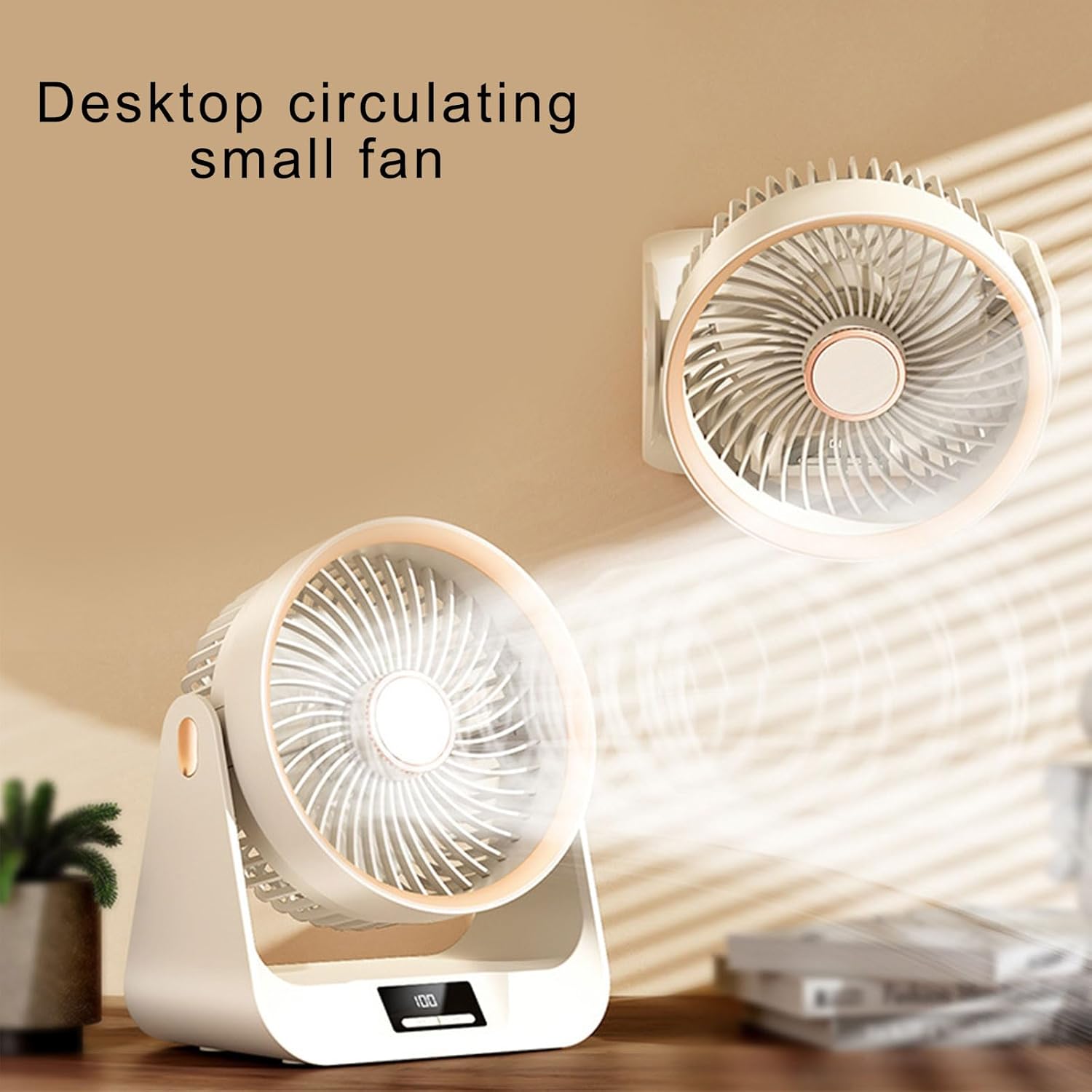 Desk Fan with Battery Operated Quiet Digital Display Portable for Office Bedroom Kitchen Home Outdoor 5 Speed Small Portable