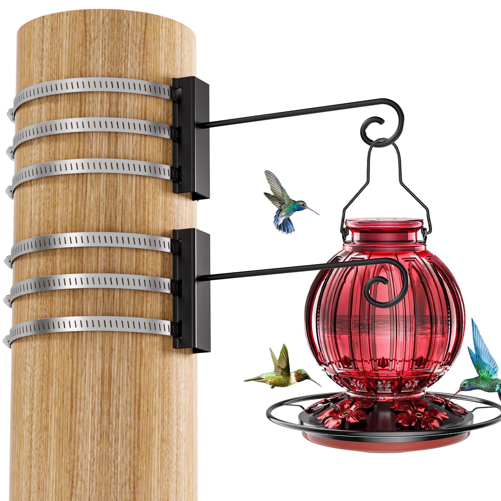 Photo 1 of 2 Pack Bird Feeder Hanger Hook, Pole Mounting Kits with Adjustable Clip Rings, Outdoor Hanging Bracket for Camping Lantern Rack, Tree Branch Hooks for Wild Bird House Holder (130-152cm/5.1" to 5.97")