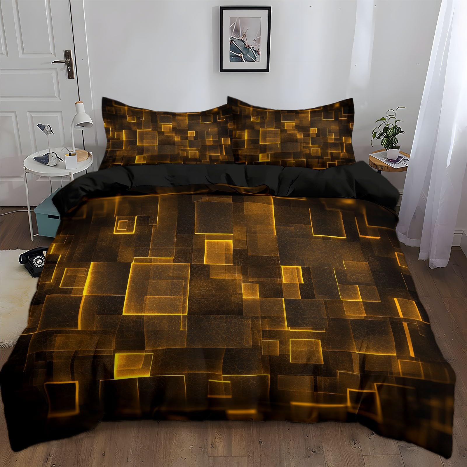 Housse de Couette 240x260 Géométrique Noir | Parure Lit 2 Personnes