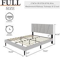 Vista 2 de Armazón de cama de plataforma tamaño completo con cabecera tapizada, soporte de listones de madera, sin ruido, no necesita somier, fácil montaje