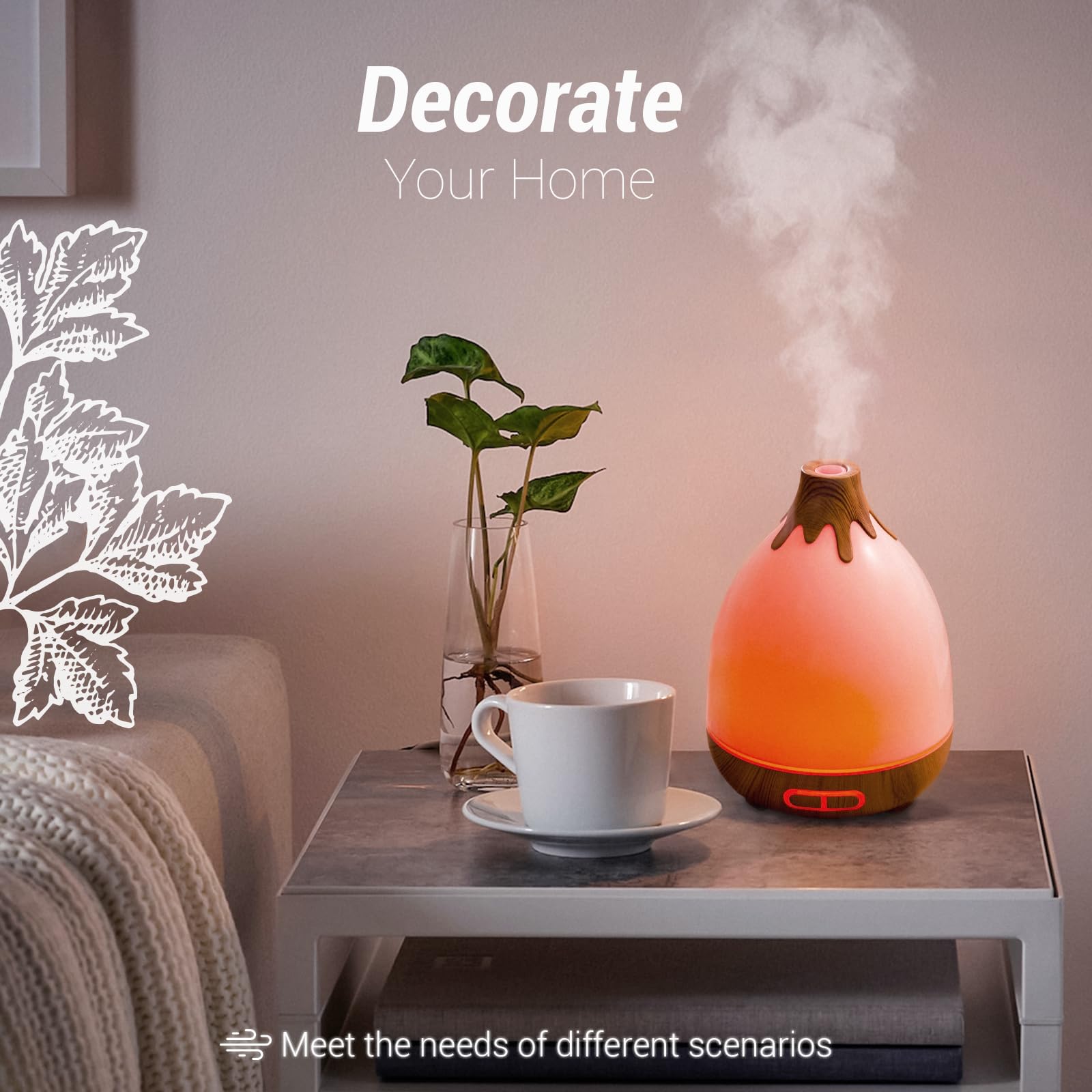 Diffusore di oli essenziali, 300 ml, umidificatori silenziosi per la casa, 7 LED a colori, spegnimento automatico, timer di sicurezza, diffusore per aromaterapia, per casa, ufficio, stanza,
