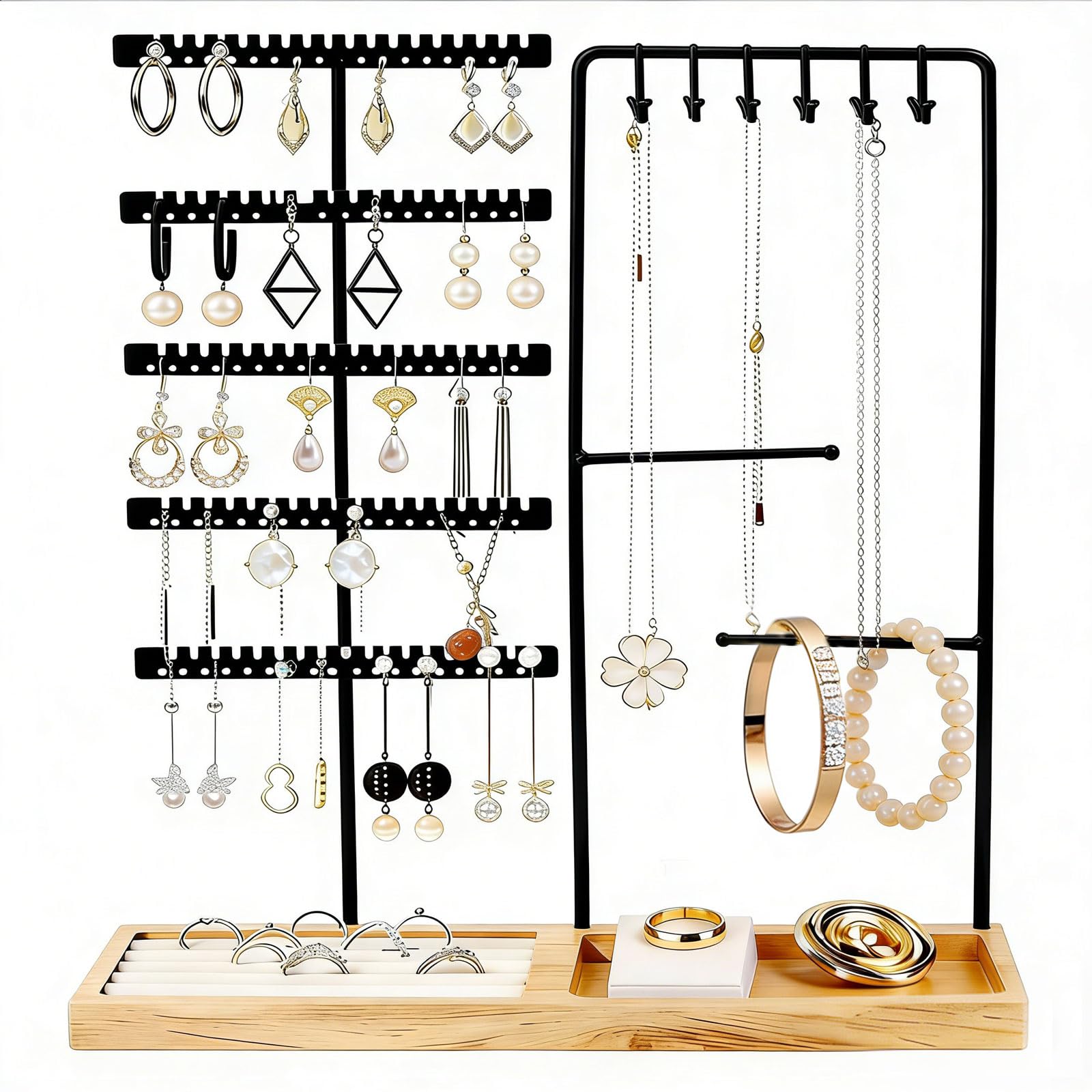Yeqqzq Black Jewelry Stand, Jewelry Organier With Metal Frame For Bracelet, Necklace, Earrings, Rings (Black)