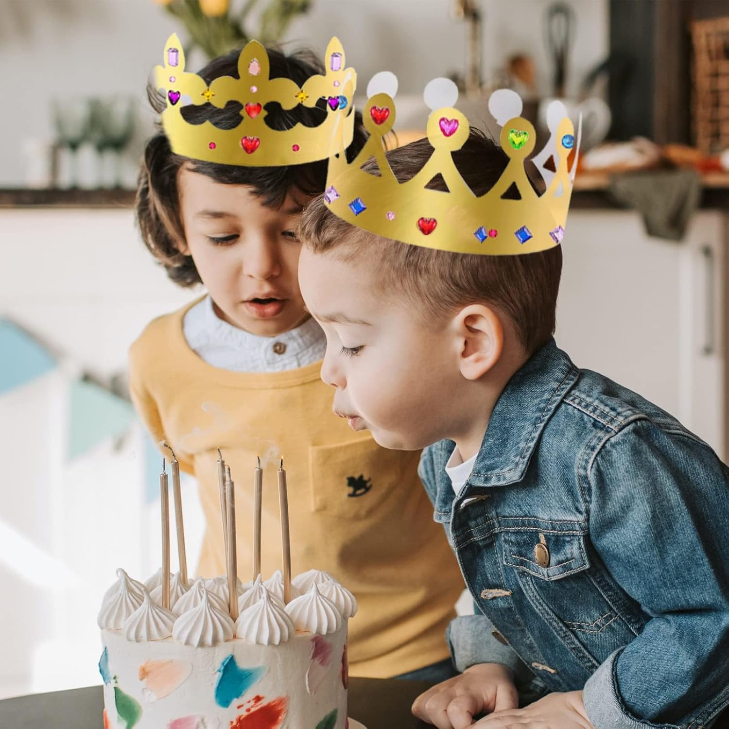lvbeybc 23Pcs Party Crowns with Stickers,Gold Paper Crowns,Diy Birthday King Crowns Craft to Decorate, Assorted Sizes, for Kids, Women and Adults,Paper Prince Princess Crown Hats