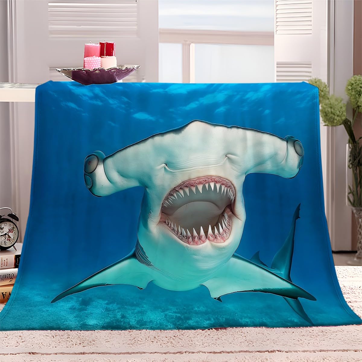 Couverture en polaire requin marteau chaude et douce en flanelle pour lit