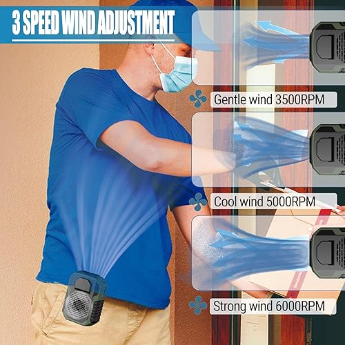 Miniatura 4 de Drosica Ventilador portátil de 6000 mAh con clip de cintura 2 en 1, flujo de aire fuerte de 6000 RPM, 3 velocidades, ventilador de clip de cinturón