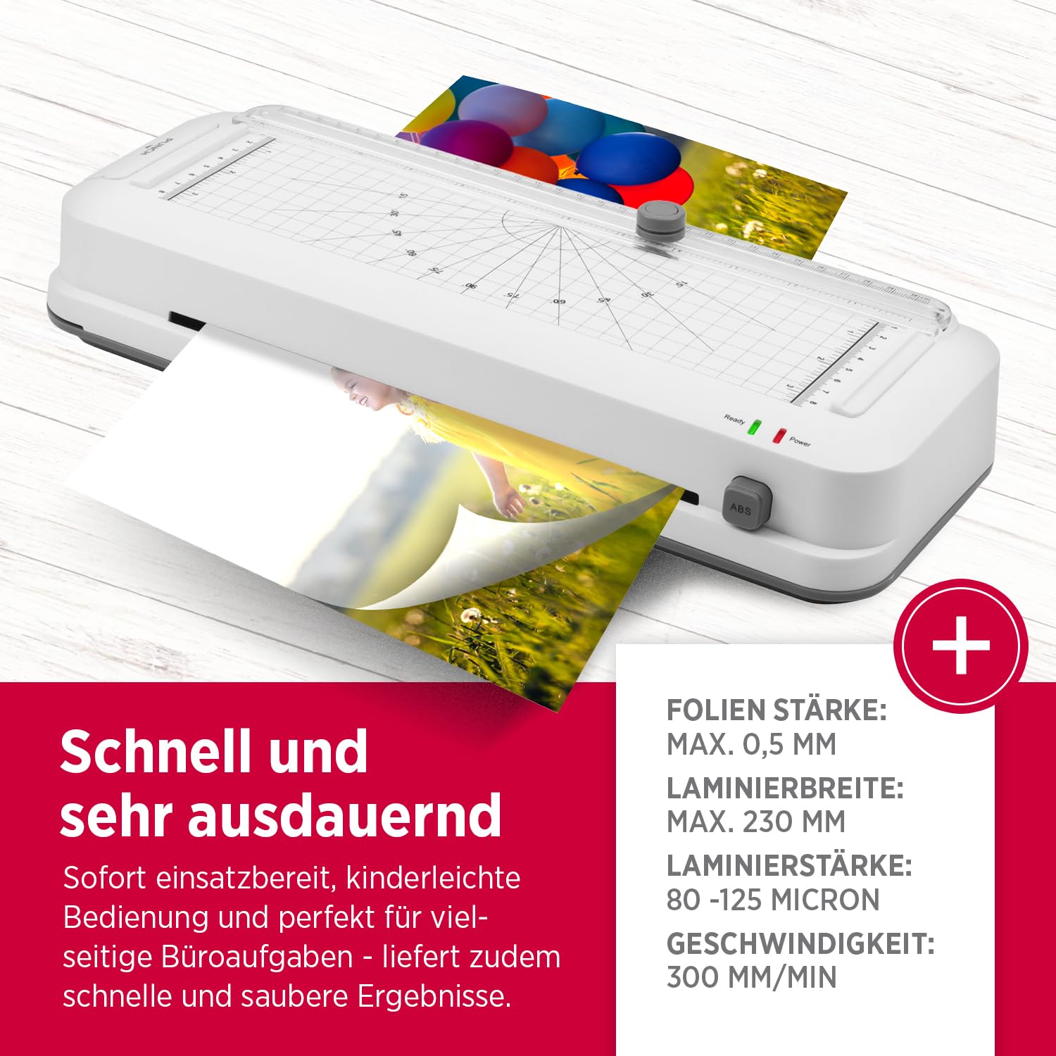 Olympia A260 COMBO Laminiergerät A4 – 4-in-1 Heißlaminator mit Schneidelineal, Locher, Eckenrunder + 5 Laminierfolien | Laminator für DIN A4 Folien 80–125 Micron, Anti-Block-System, Überhitzungsschutz