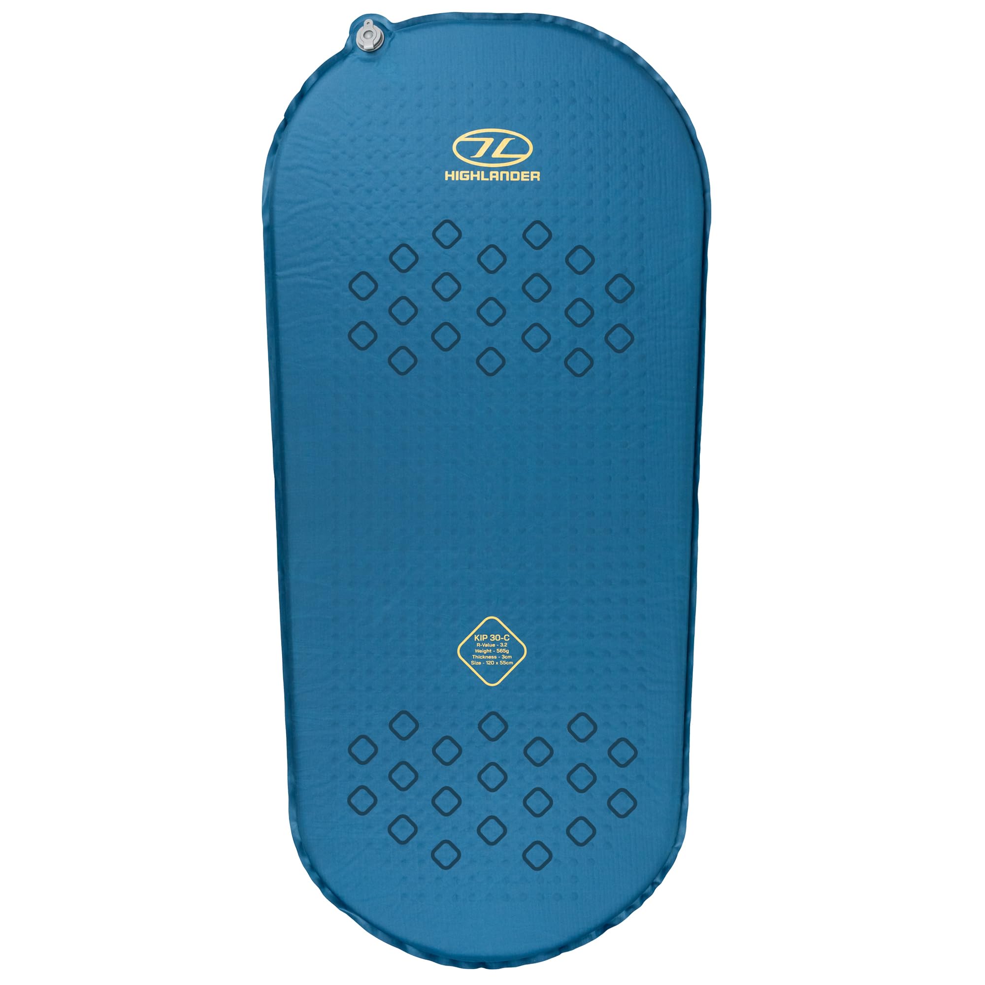 Highlander Kip Self-Inflating Mats (30mm, 50mm, 75mm). R3 to R6.6 4 Season Camping Sleeping Mats, Dual Valve, Anti-Slip, Stuff Sack. Great Comfort for Wild Camping & Backpacking (Deep Blue, 30mm)