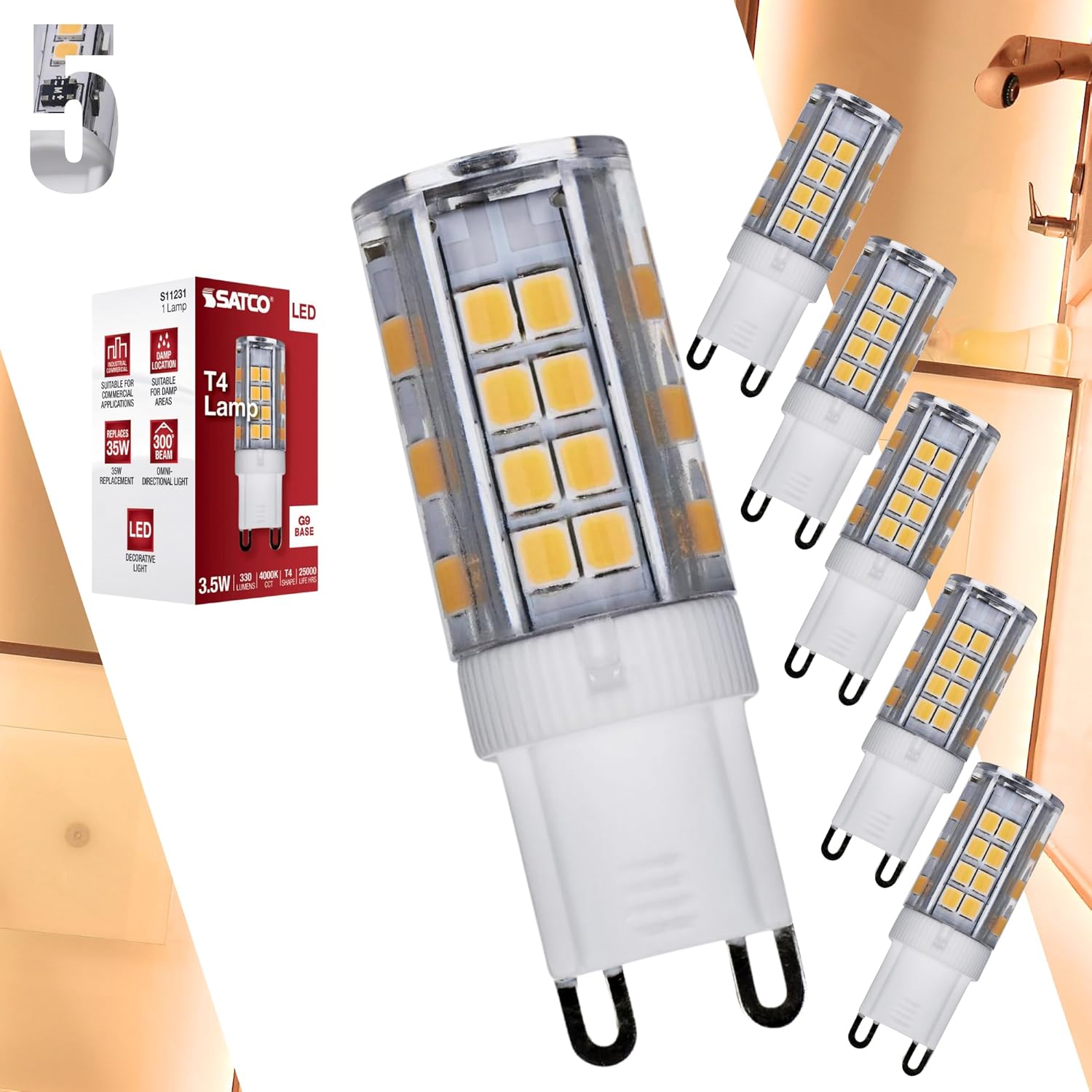 Satco S11231 3.5W LED G9 Base Clear 4000K Cool White 120 Volt JCD Light Bulb (5 Pack)