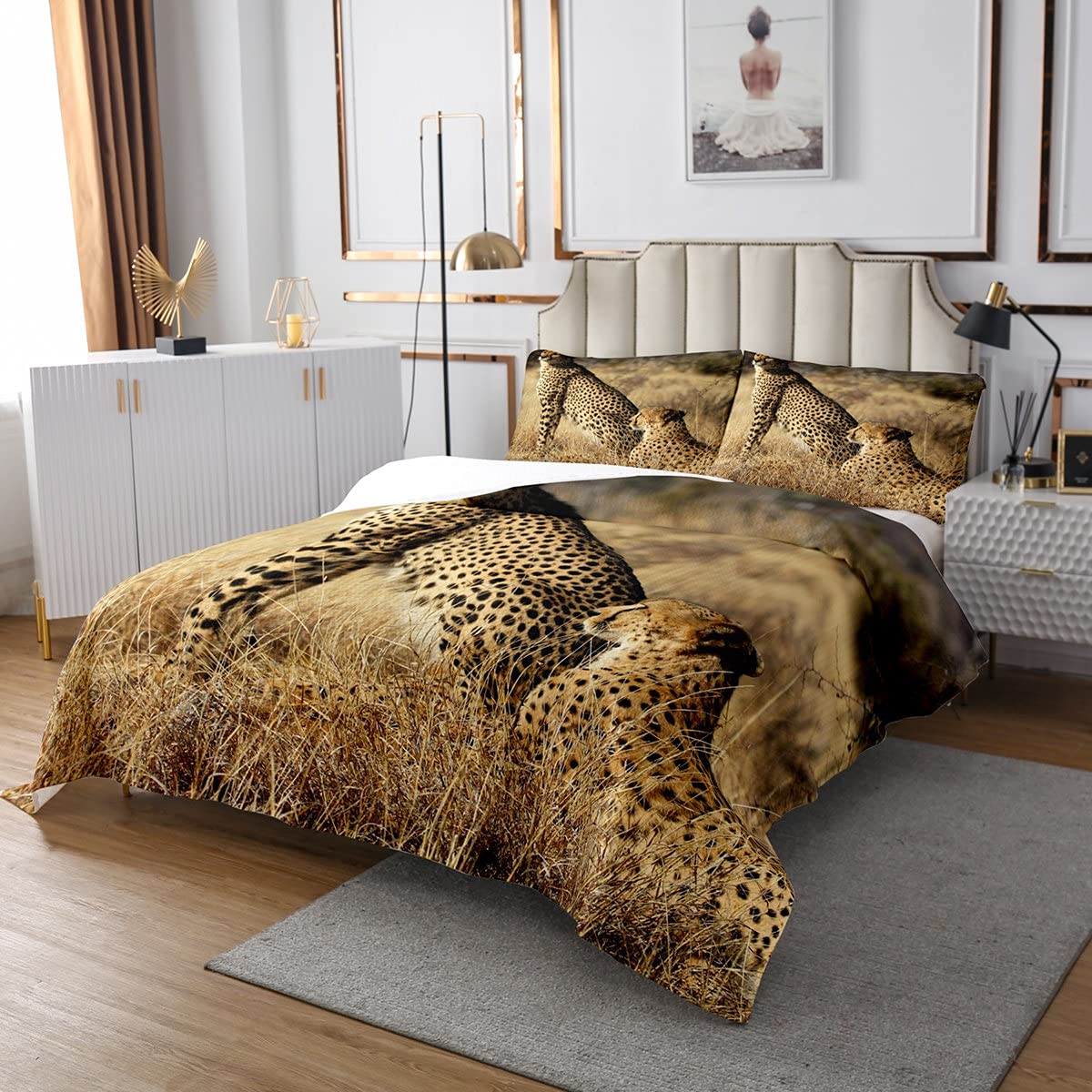 Homemissing Leopard Comforter Safari Cheetah Copriletto trapuntato con animali selvatici per ragazzi ragazze bambini stile fauna selvatica leggero set copriletto matrimoniale