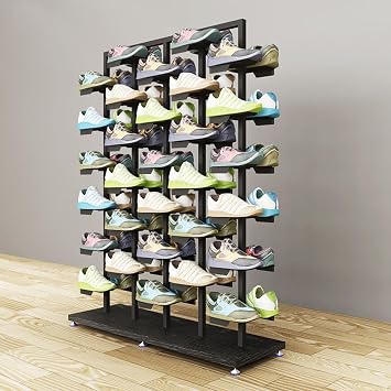 Commercial Clothing Store Shoe Rack, Creative Modern Retail Boutique Sneaker Basketball Shoes Display Shelf, Large Free Standing Shoe Rack Double-Sided OrganizBlack 1-One Size