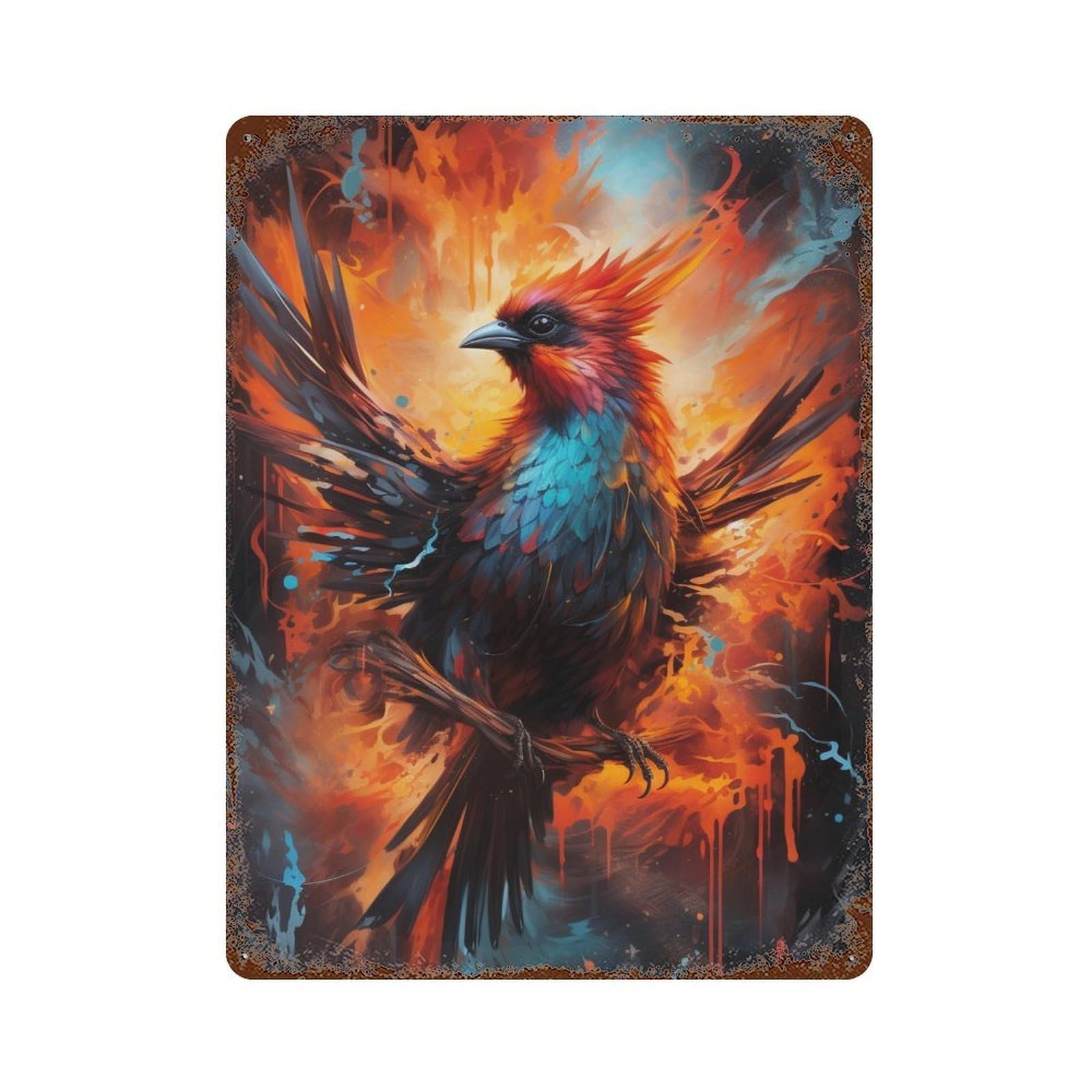 Phoenix Rising Fantasy Artwork Rust Effect Tin Sign 15.7"x11.8", Rustic Home Decor for Garage, Bar And Workshop Decor