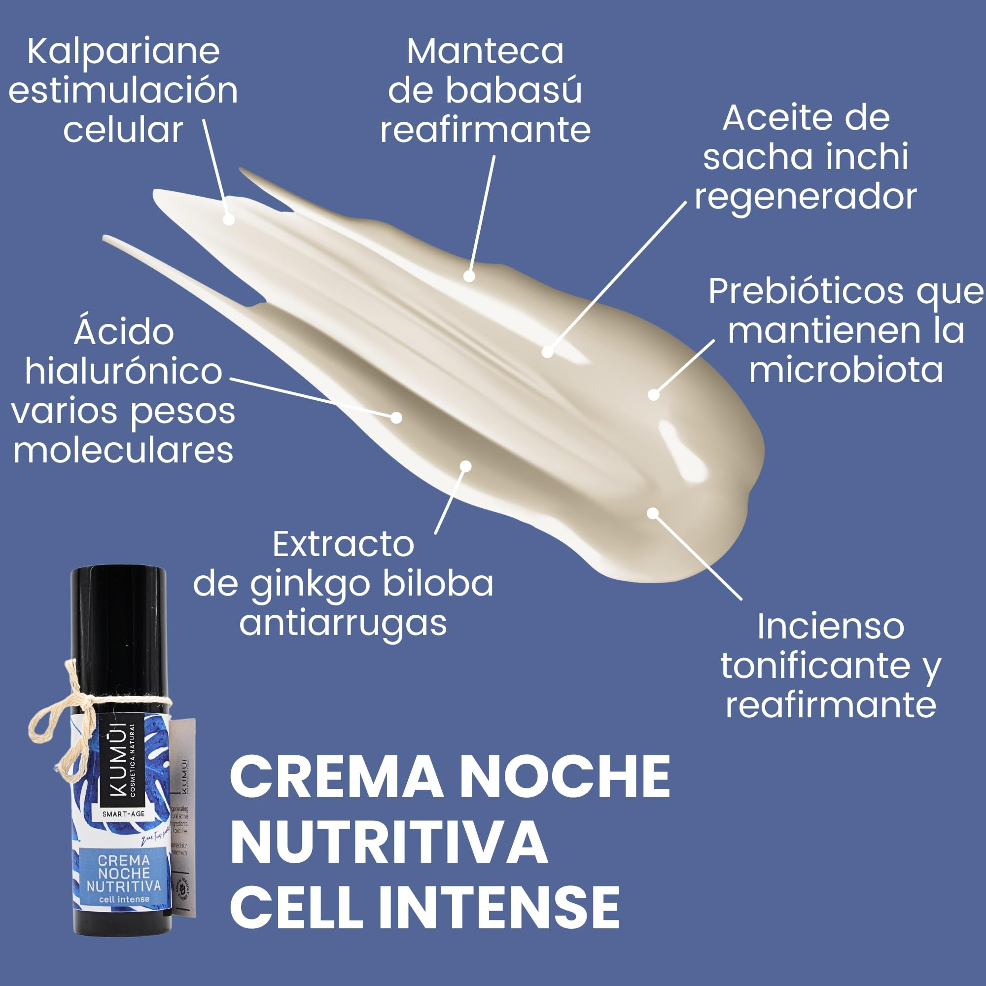 Kumui - Crema Facial Noche Nutritiva Reparadora - Cuidado Natural Antiedad Regeneración Celular - Piel firme, hidratada y luminosa - Certificación Bio y Vegan - Ideal piel madura o sensible - 30 ml