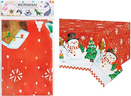 Miniatura 7 de Manteles de Navidad de plástico, 1 paquete de manteles rectangulares de plástico desechables de 54 x 108 pulgadas, para Navidad, vacaciones, cena