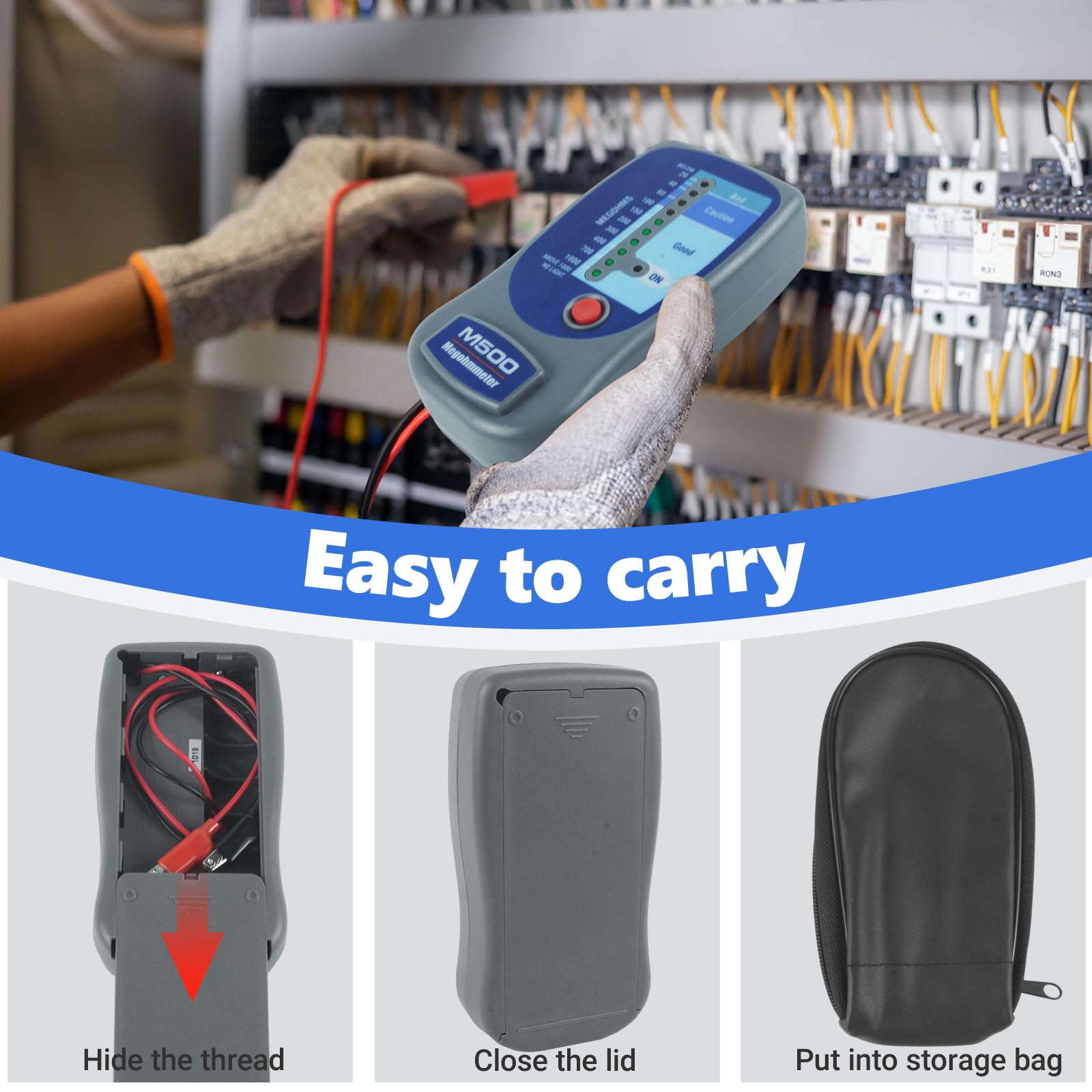 M500 Insulation Tester/Electronic Megohmmeter 500V with Soft Carrying Case — Amazon image 5