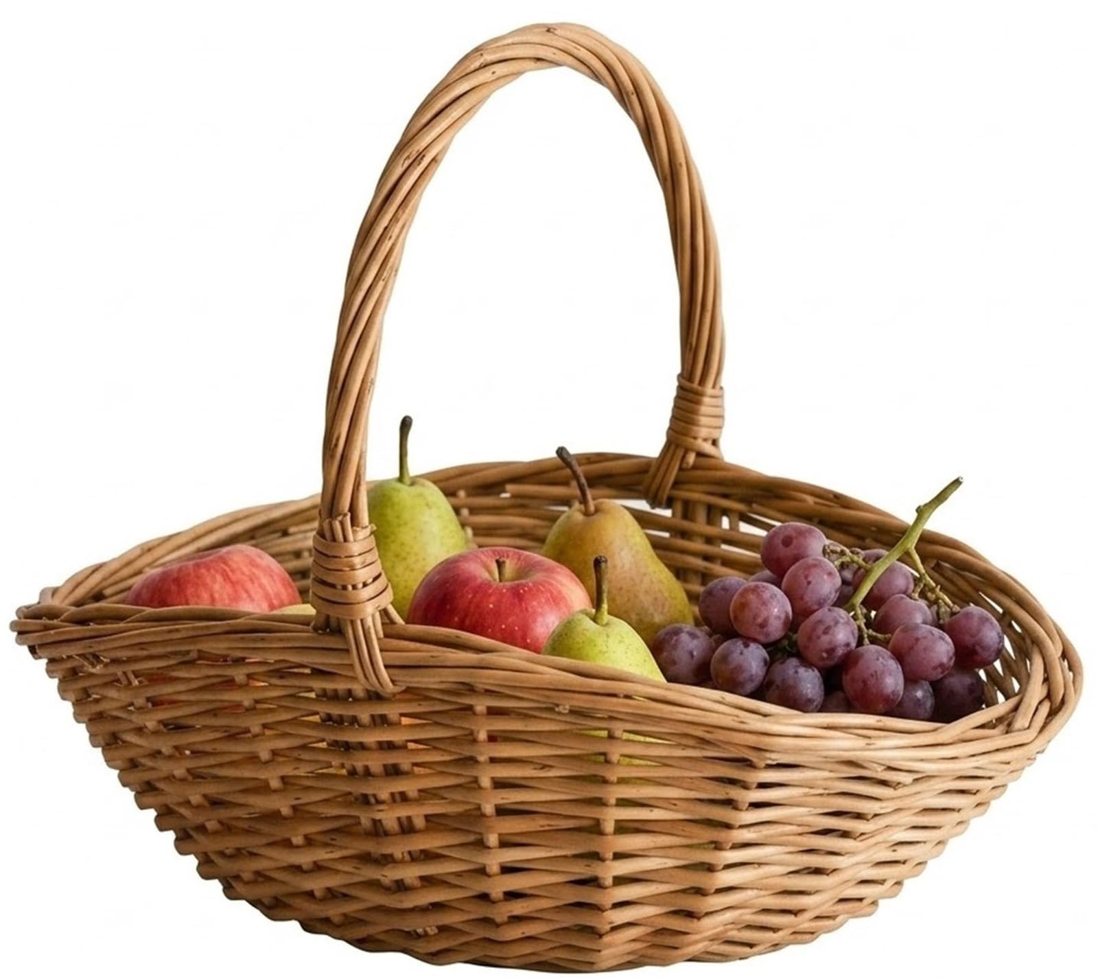 Handwoven Wicker Harvest Basket with Handle, Garden Gathering Basket