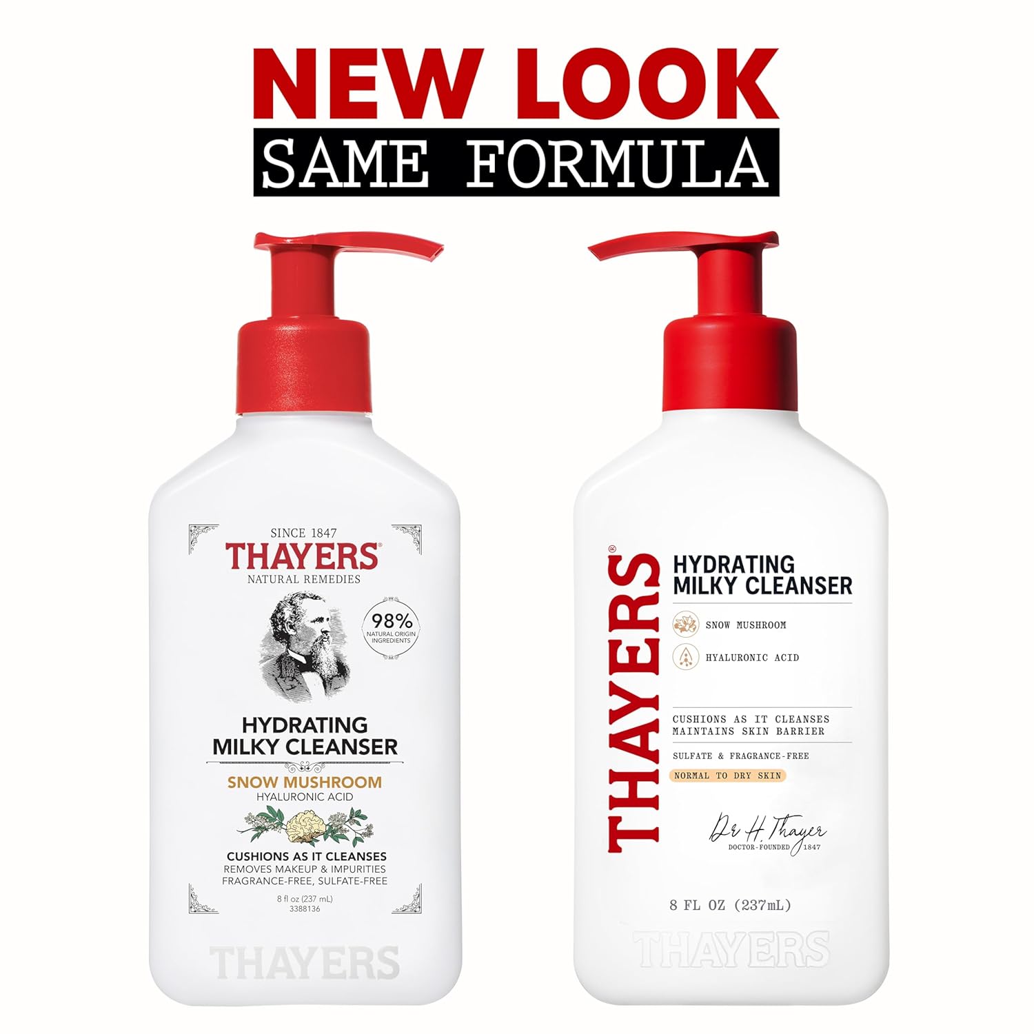 Thayers Milky Hydrating Face Cleanser with Snow Mushroom and Hyaluronic Acid, Dermatologist Recommended Gentle Facial Wash and Hydrating Skincare for Dry and Sensitive Skin, Paraben Free, 8 Fl Oz - Image 2