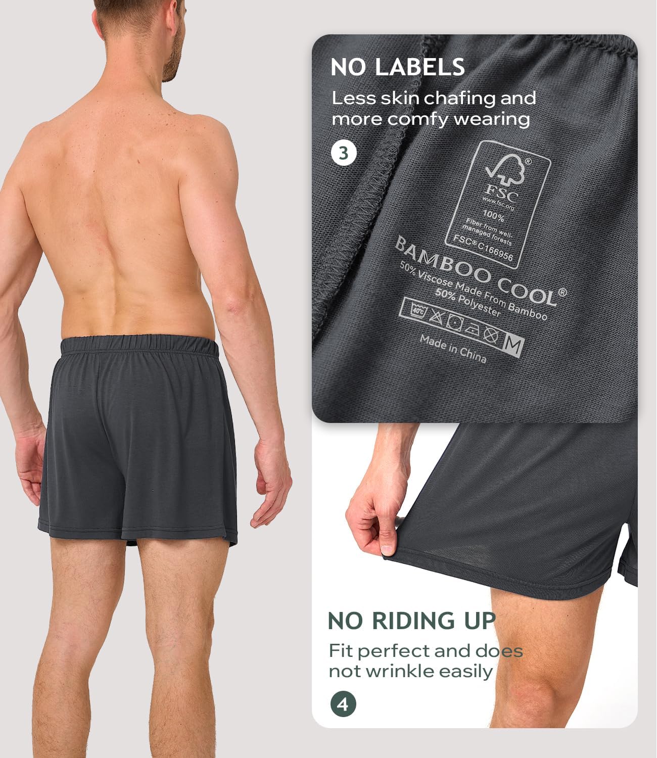 BAMBOO COOL Mens Boxers Durable Comfortable Boxer Shorts for Men Loose Ultra-Soft Men's Underwear (3 or 5 Pack) - Image 3