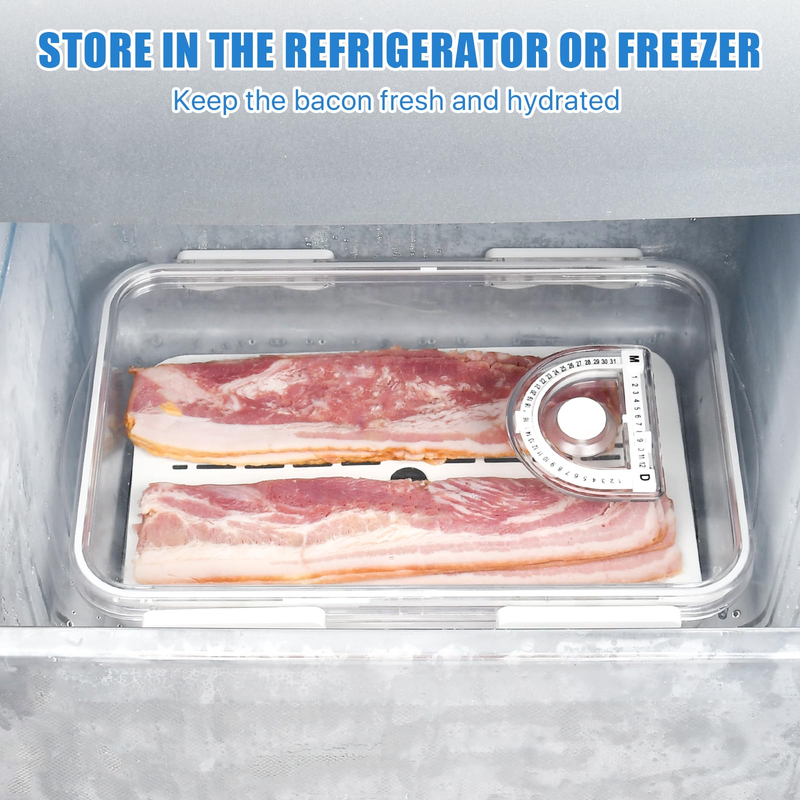 Recipiente de tocino para refrigerador, hermético de plástico grueso y con tapas para refrigerador, organizador de almacenamiento de alimentos para cortes fríos de cocina, soporte para tocino, 6