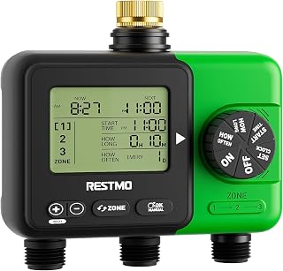 3-Zone Sprinkler Timer for Garden Hose with Brass Inlet | Triple Outlet Programmable Timer Up to 9h59m, Rain Delay/Manual/Automatic, Outdoor Hose Timer for Lawn and Soaker Hose