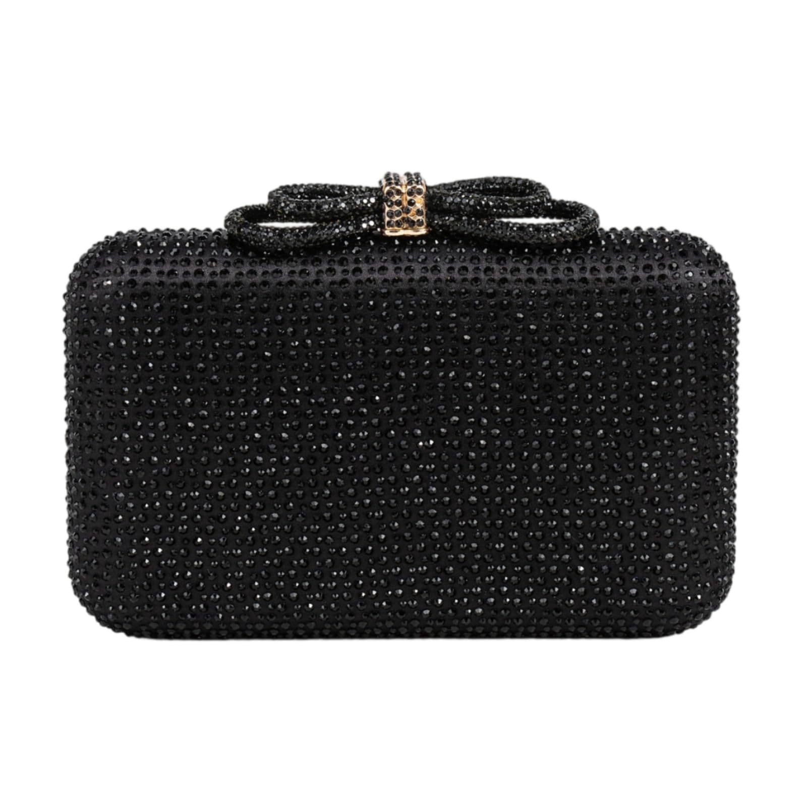 Bolso de Fiesta para Mujer Bolso Clutch Cartera de Mano Bolso de Noche Cartera Elegante con Cierre Metálico Exterior con Brillo de Pedrería Estuche, Array, Negro