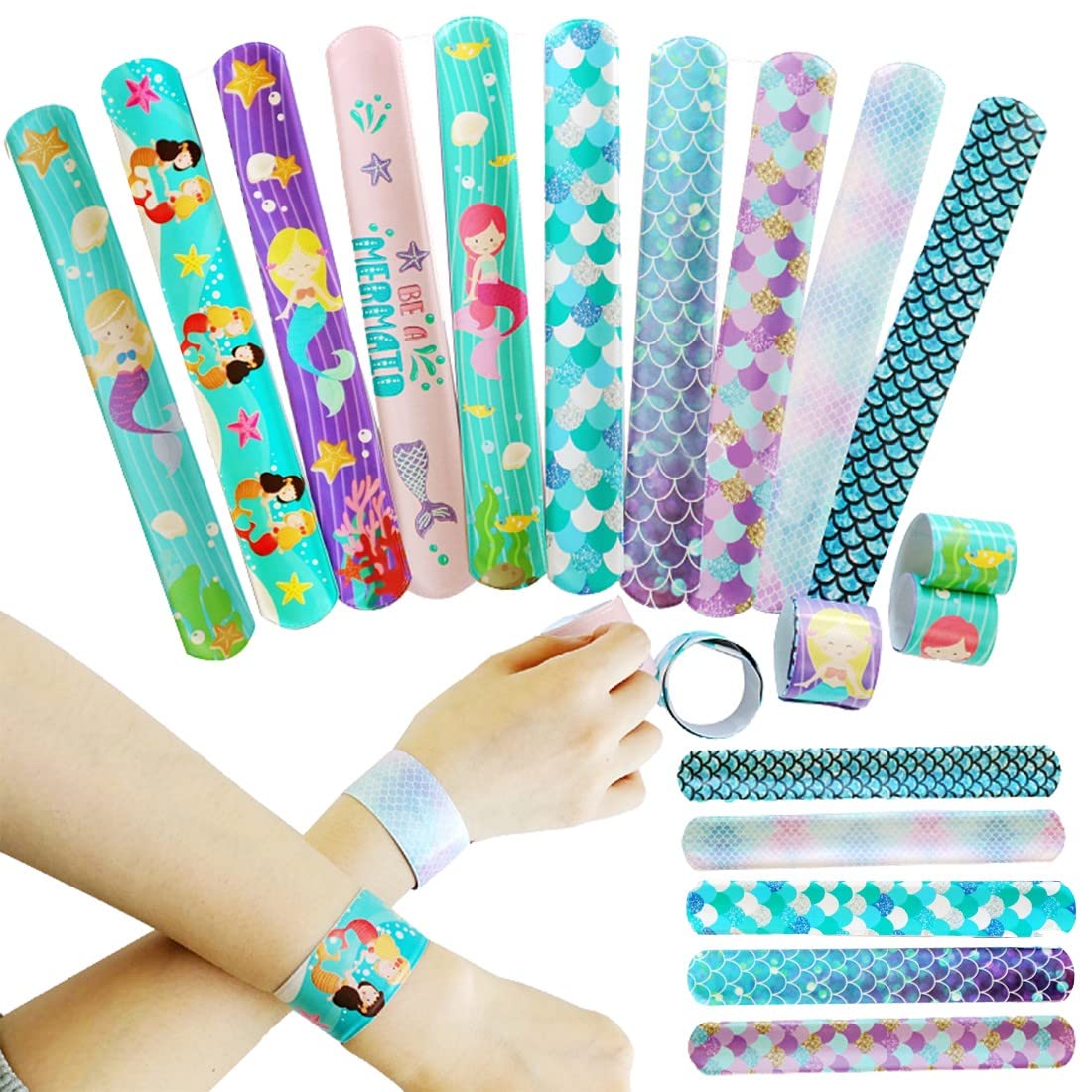 10 Piezas Pulseras Slap, Pulseras de Juguete para Niños, Banda de Pulsera Fiesta Divertidas, Patrones de Unicornio, Cumpleaños de Infantil, Bolsas de Fiesta, Rellenos de Bolsas de Fiesta