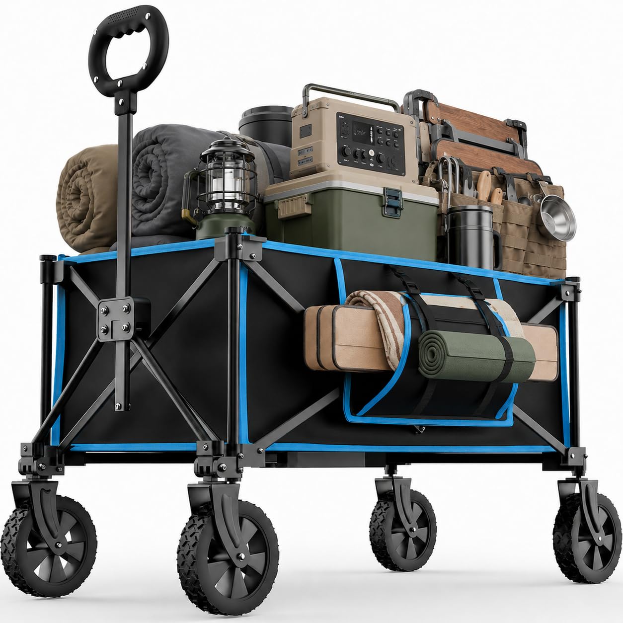 Morpilot Zusammenklappbarer Festivalwagen auf Rädern – Faltbarer Campingwagen, 68 kg, robuster Trolley für Strand, Einkaufen, Angeln, Picknick, Outdoor