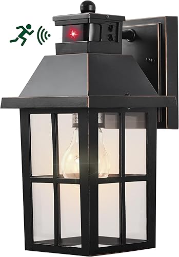 Meluaim Luces de pared para exteriores con sensor de movimiento, iluminación exterior del atardecer al amanecer, lámpara de pared para montaje en