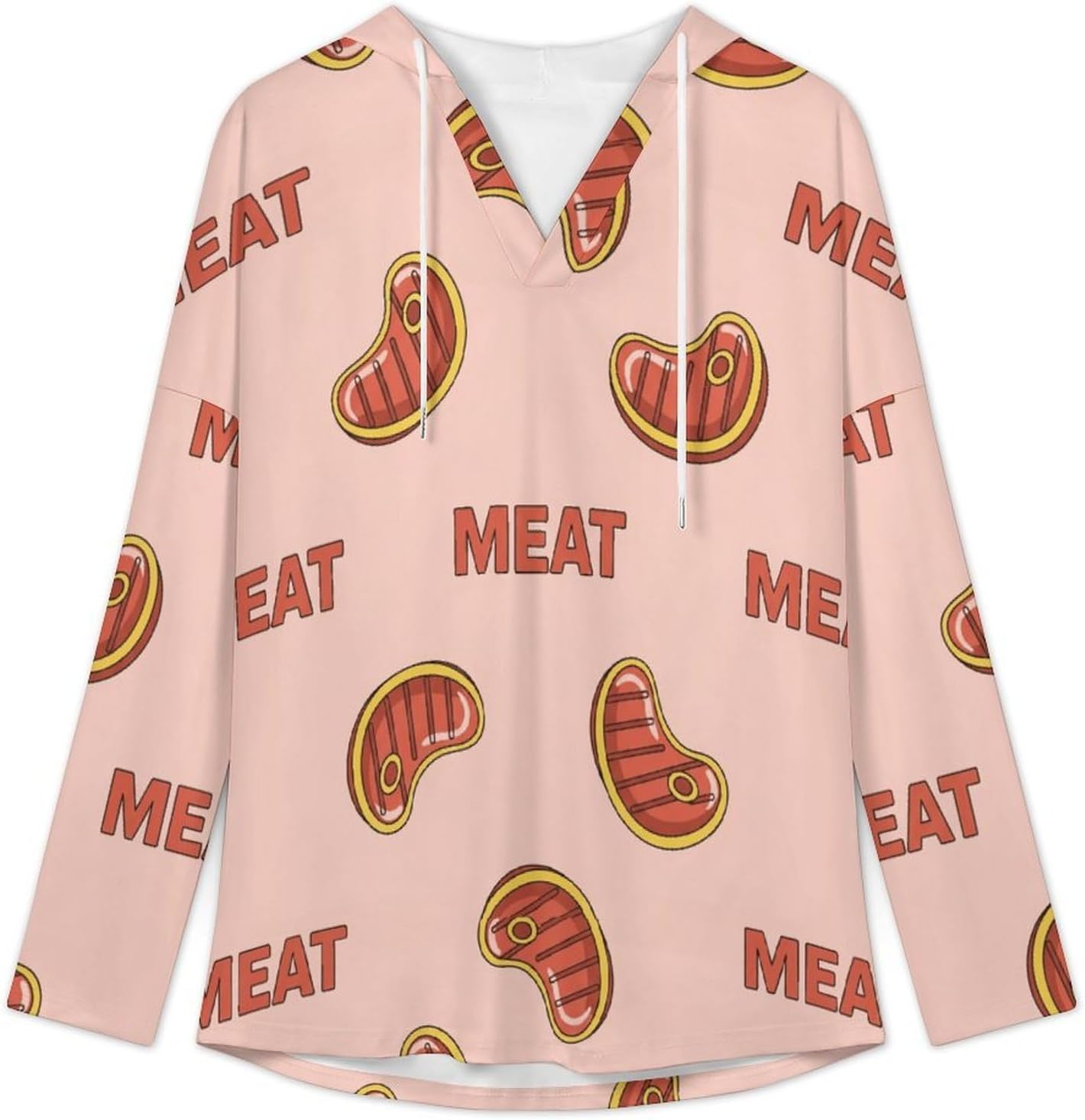 V Neck Hoodies for Women Long Sleeve Lightweight Sweatshirt, Loose Fit Drawstring Pullover Top for Casual Wear