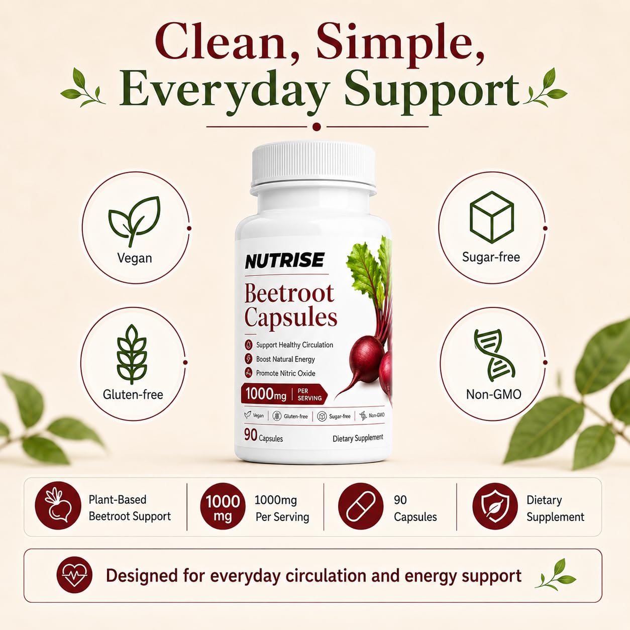 Nutrise Beetroot Capsules - 1000mg, Beetroot Circulation Supplement with Grape Seed Extract, 3-in-1 Formula, Boost Energy, Improve Mental Clarity, Non-GMO & Gluten Free, 90 Capsules (1) — Amazon image 6